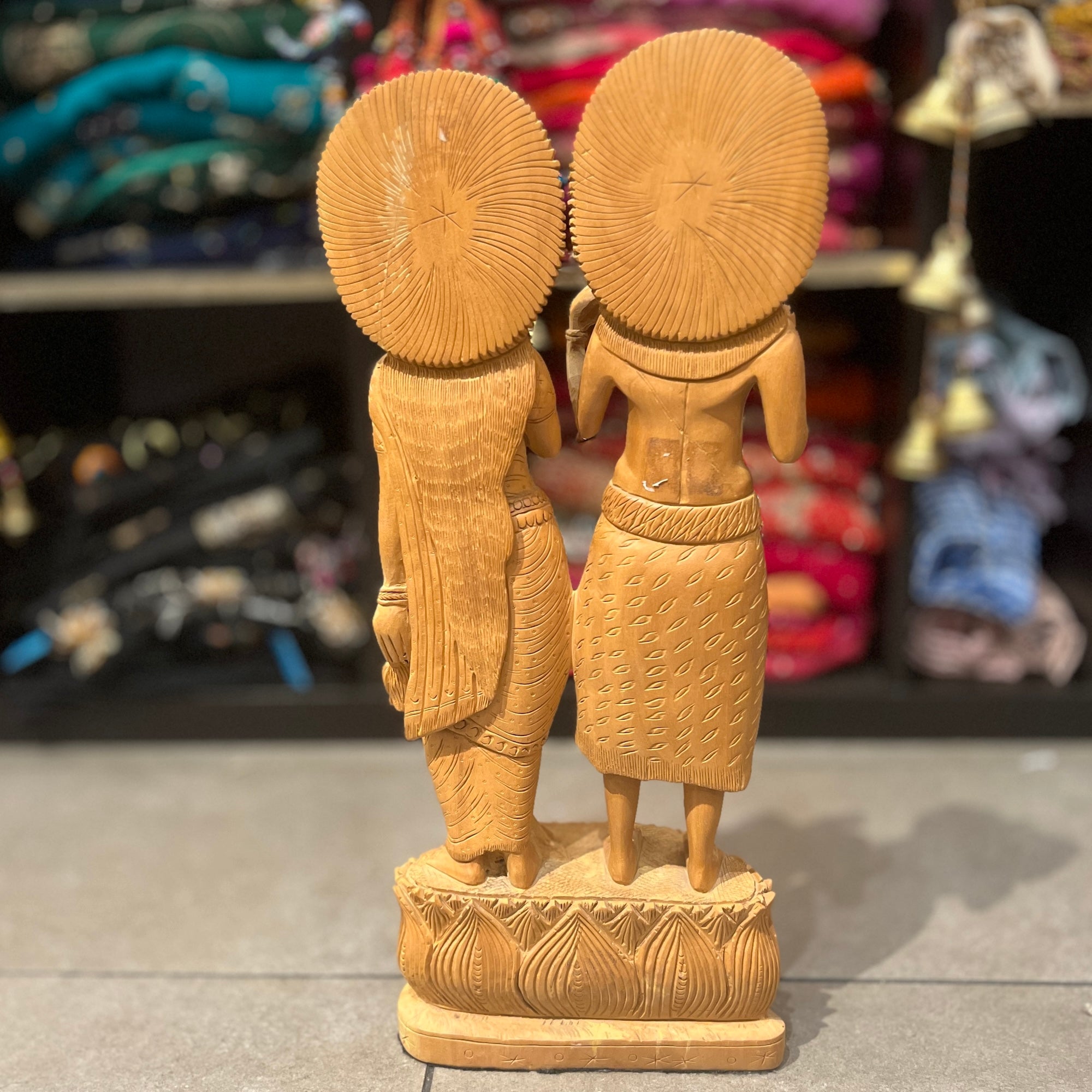Handcarved Sandalwood Shiva Parvati 20.5in - Vintage India NYC