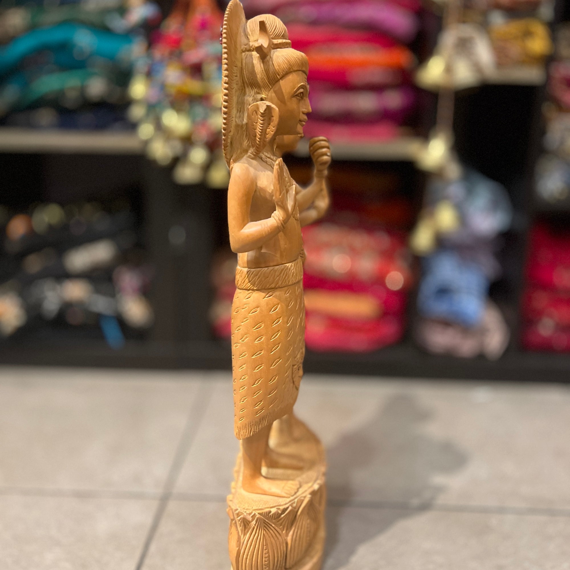 Handcarved Sandalwood Shiva Parvati 20.5in - Vintage India NYC