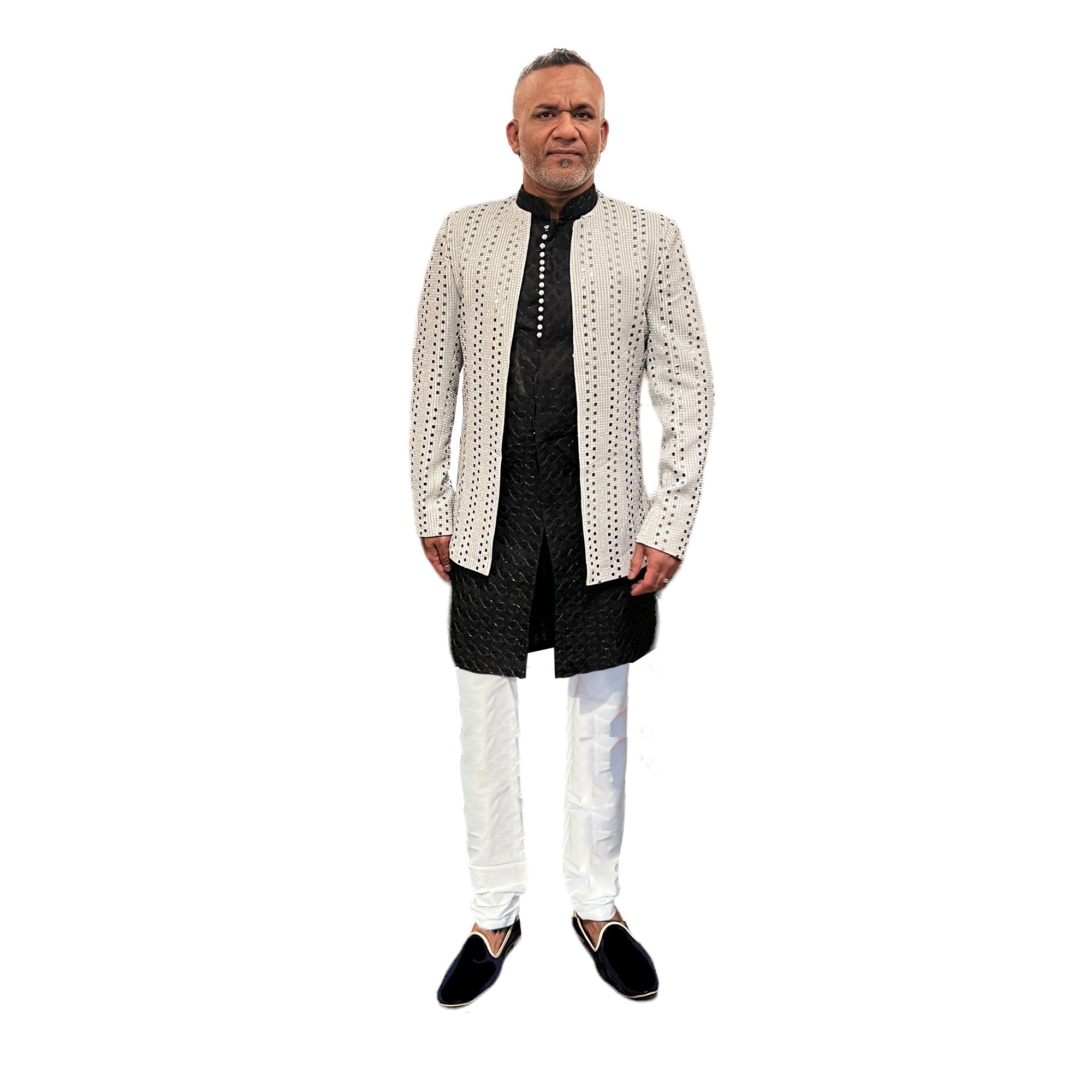 Silver & Black Jacket Sherwani - Vintage India NYC