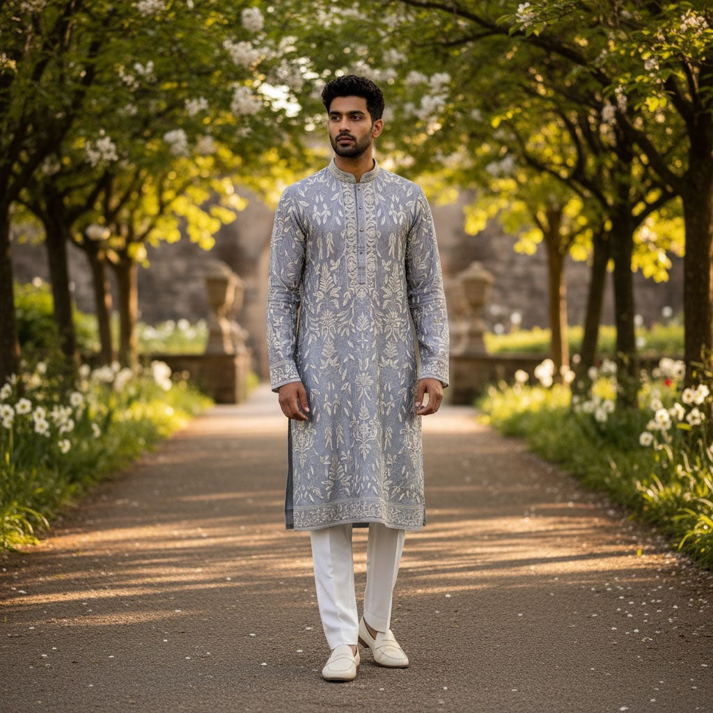 Cream Embroidered Kurta - Colors - Vintage India NYC