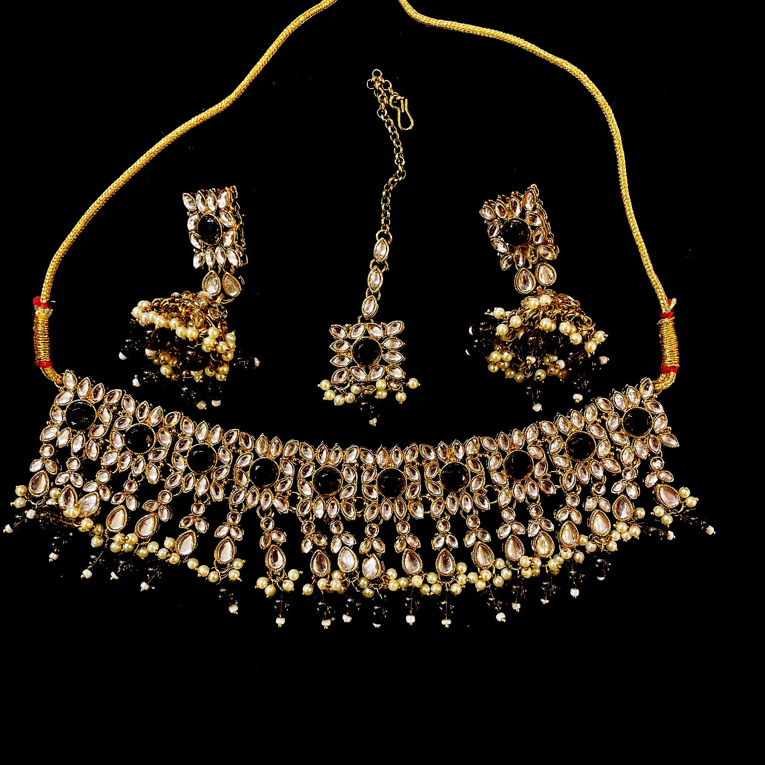 Square Flower Choker Set with Jhumka - Vintage India NYC