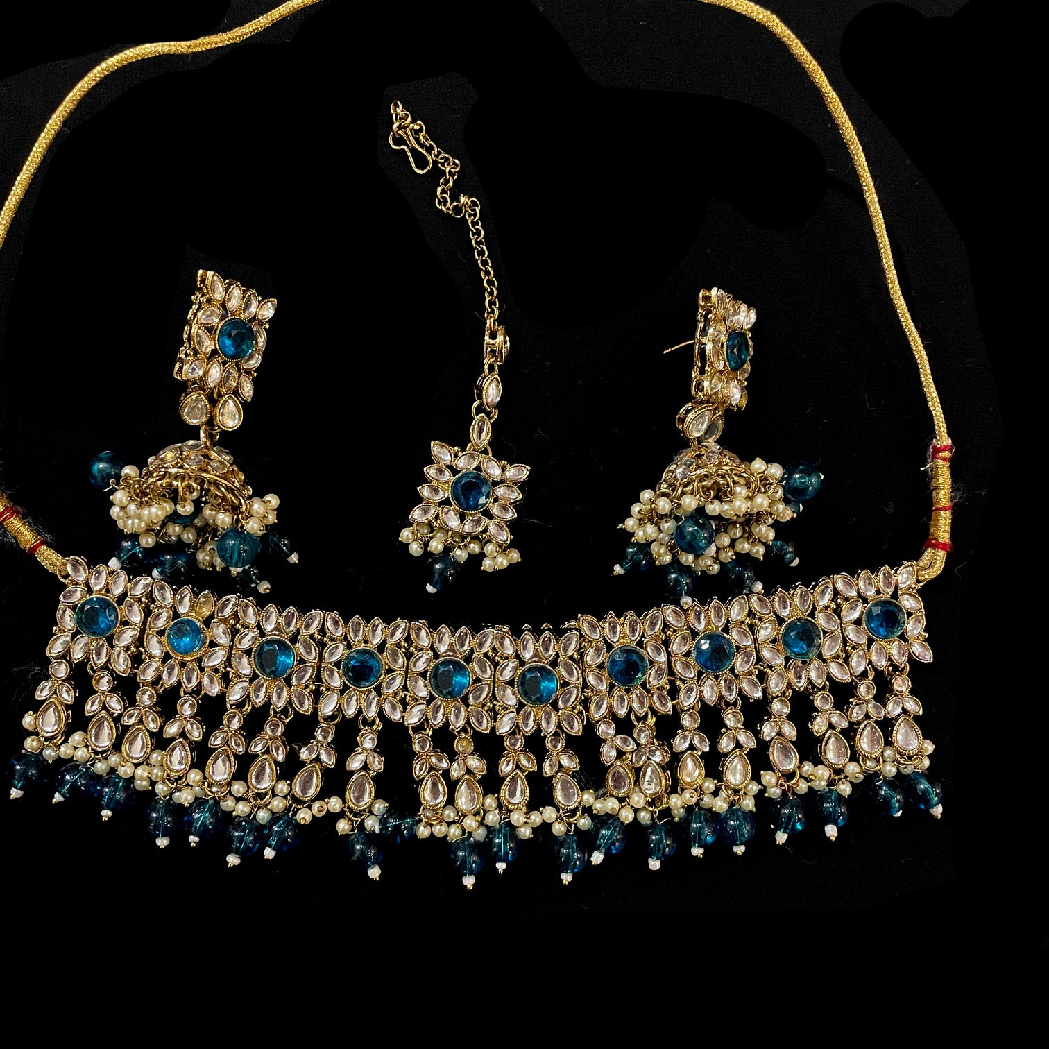 Square Flower Choker Set with Jhumka - Vintage India NYC