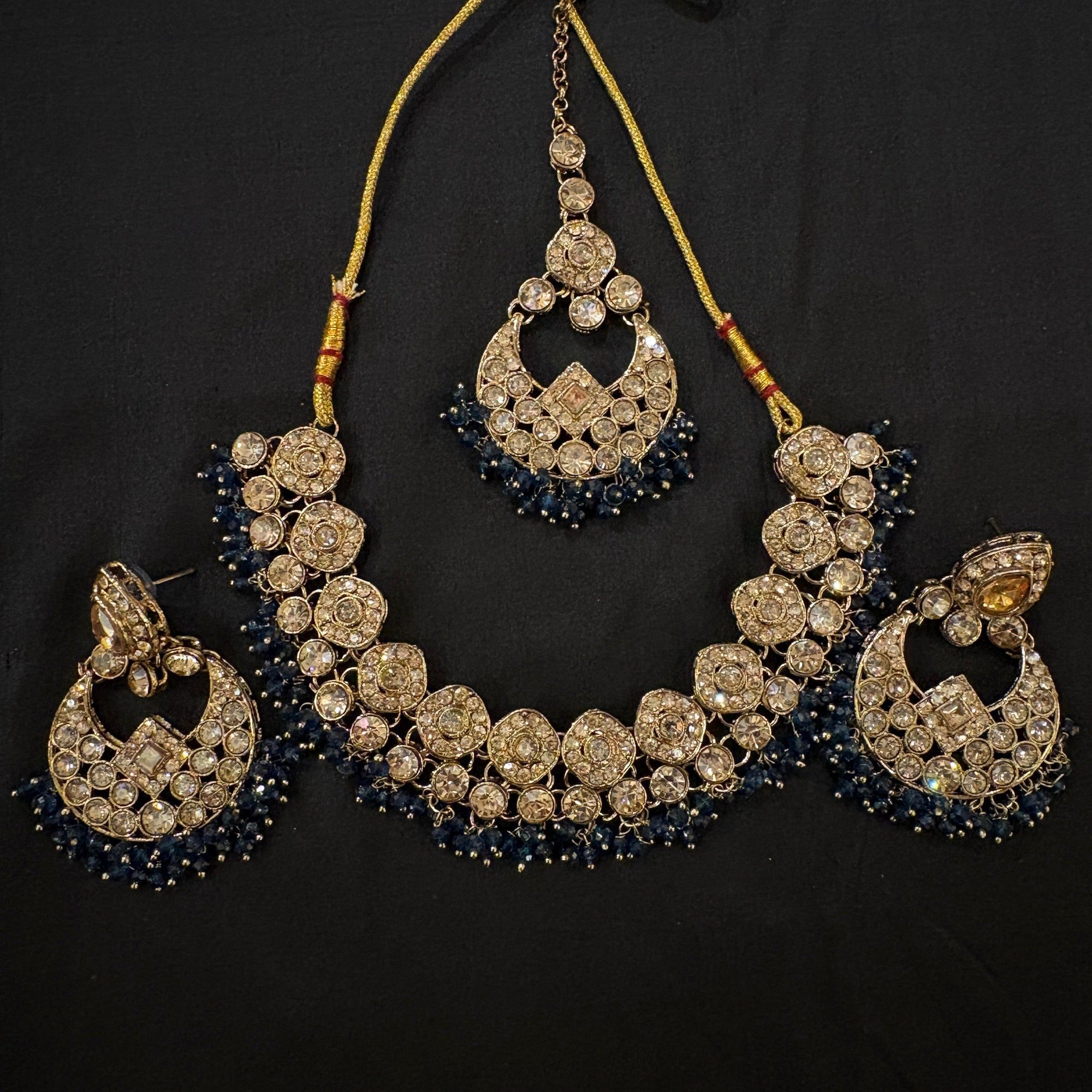 DT Diamond Cluster Chandbali Necklace Sets- Colors - Vintage India NYC