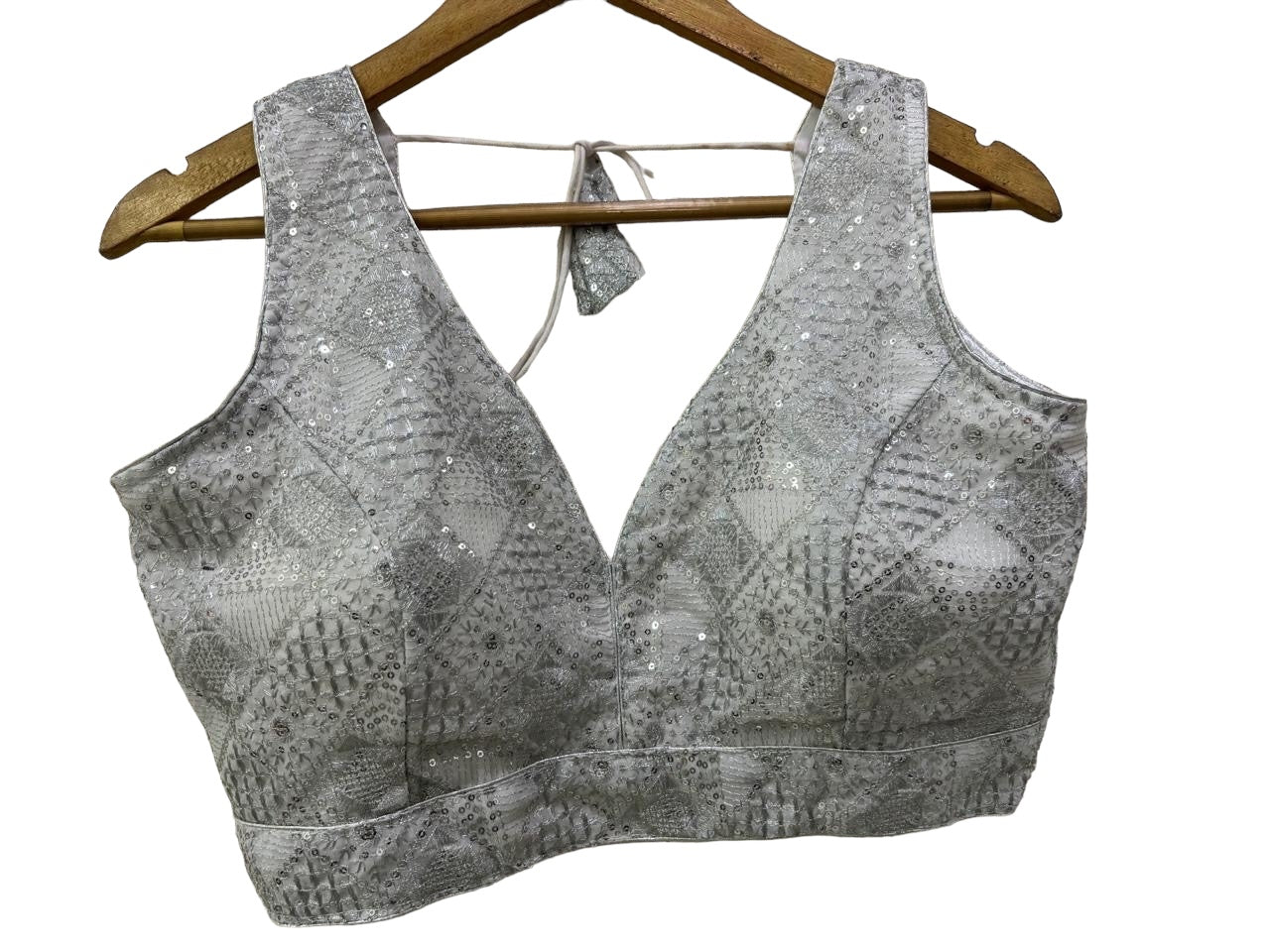 Diamond Sequin V Neck Choli Blouse-Various - Vintage India NYC