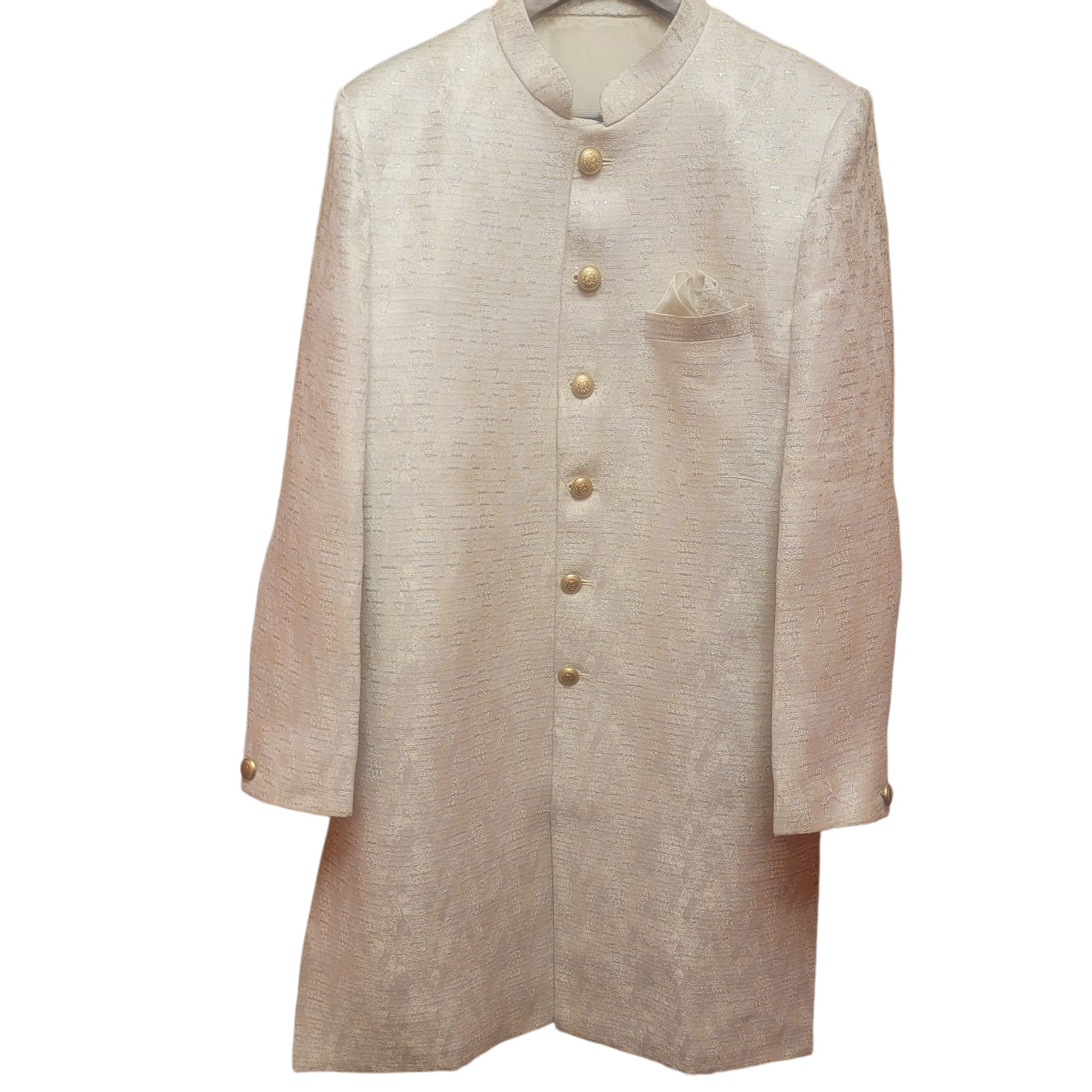 YD Cream Jacquard Sherwani - Vintage India NYC