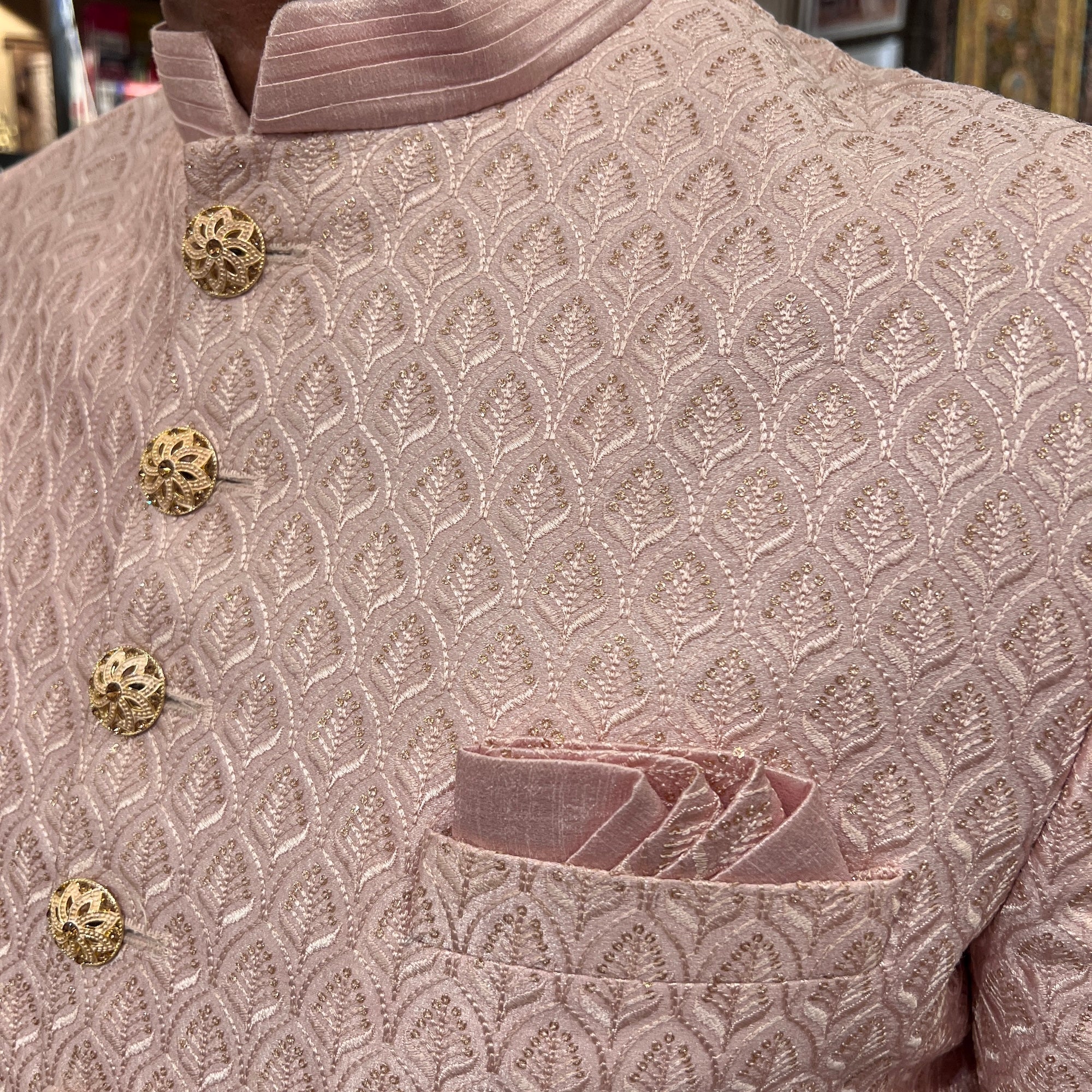 YD Blush Pink Embroidered Sherwani - Vintage India NYC