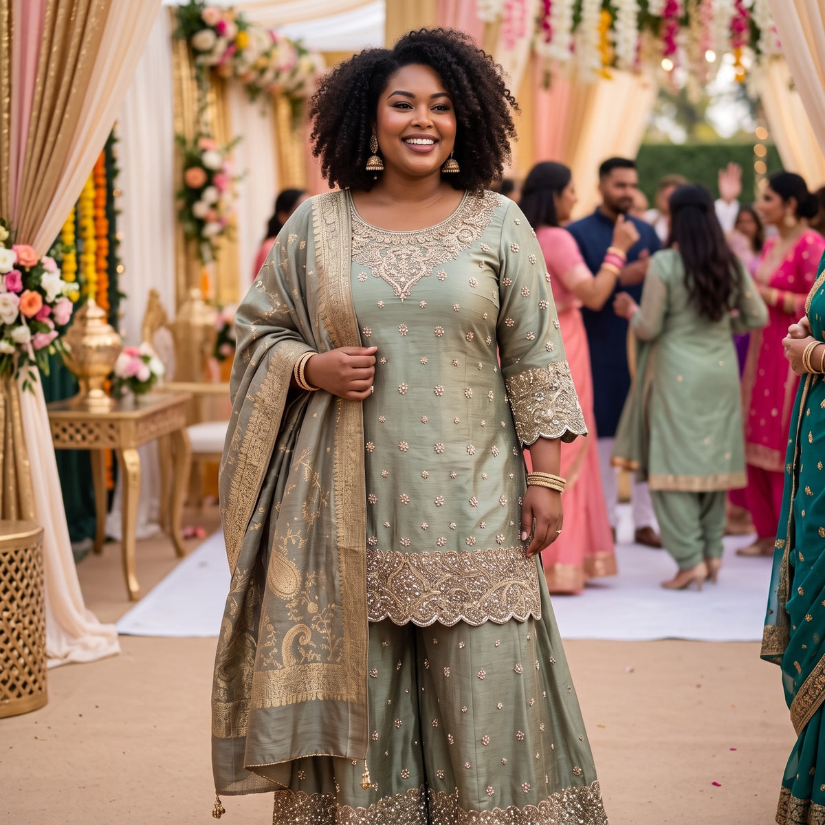 Agave Green Embroidered Sharara Set