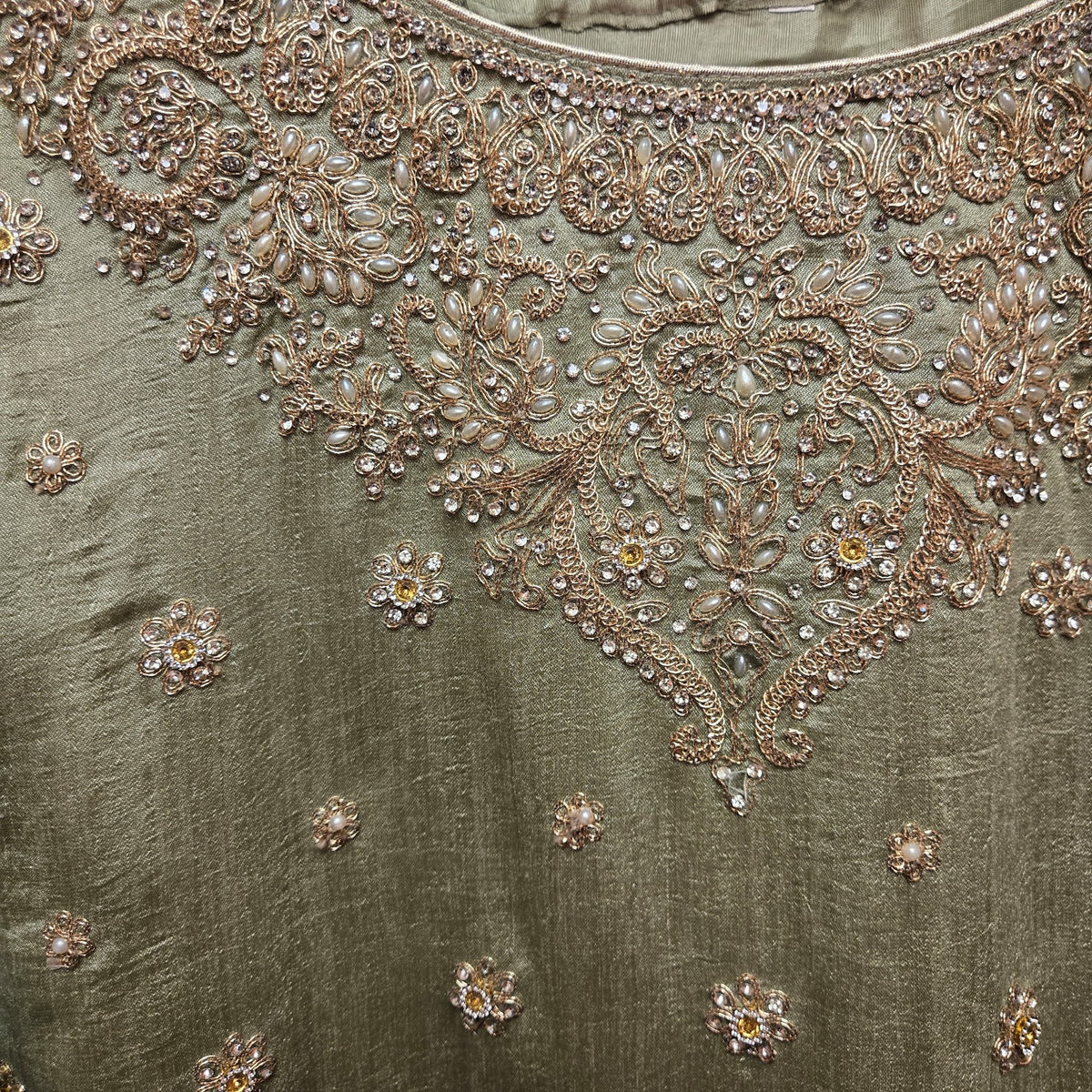 Agave Green Embroidered Sharara Set - Vintage India NYC