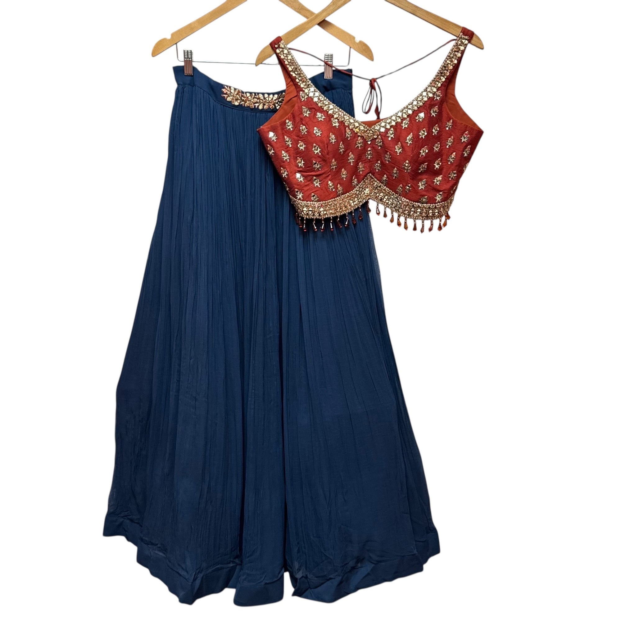Ajrakh Print Long Jacket Lehenga Set - Vintage India NYC