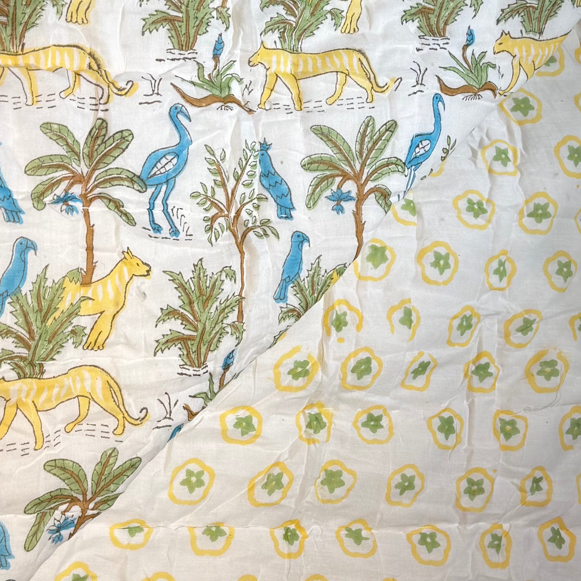 Animal Twin Quilt-Yellow & Blue - Vintage India NYC
