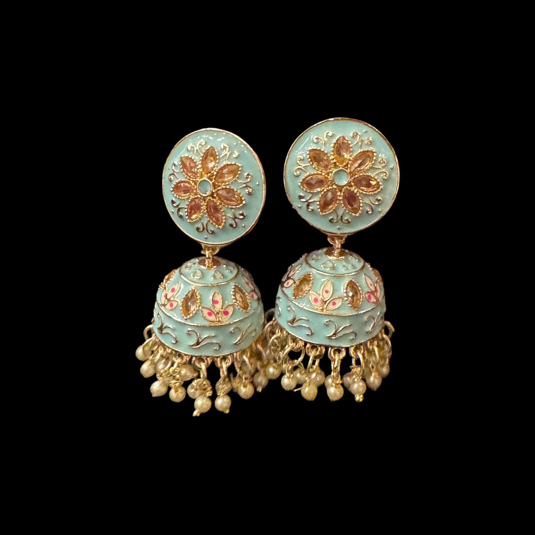 DT Meenakari Jhumka Earrings-Many Colors - Vintage India NYC