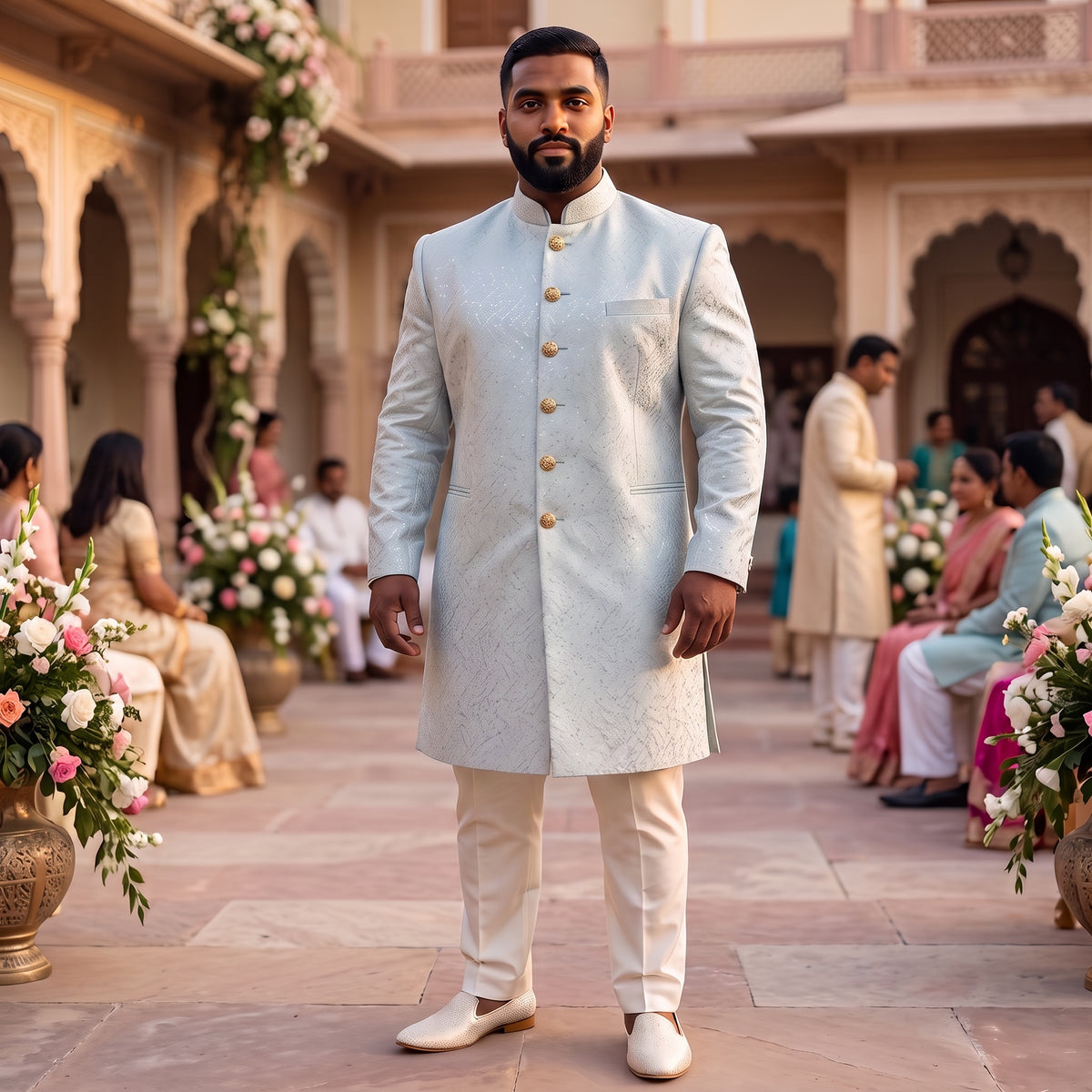 Brushstroke Sea Foam Sherwani