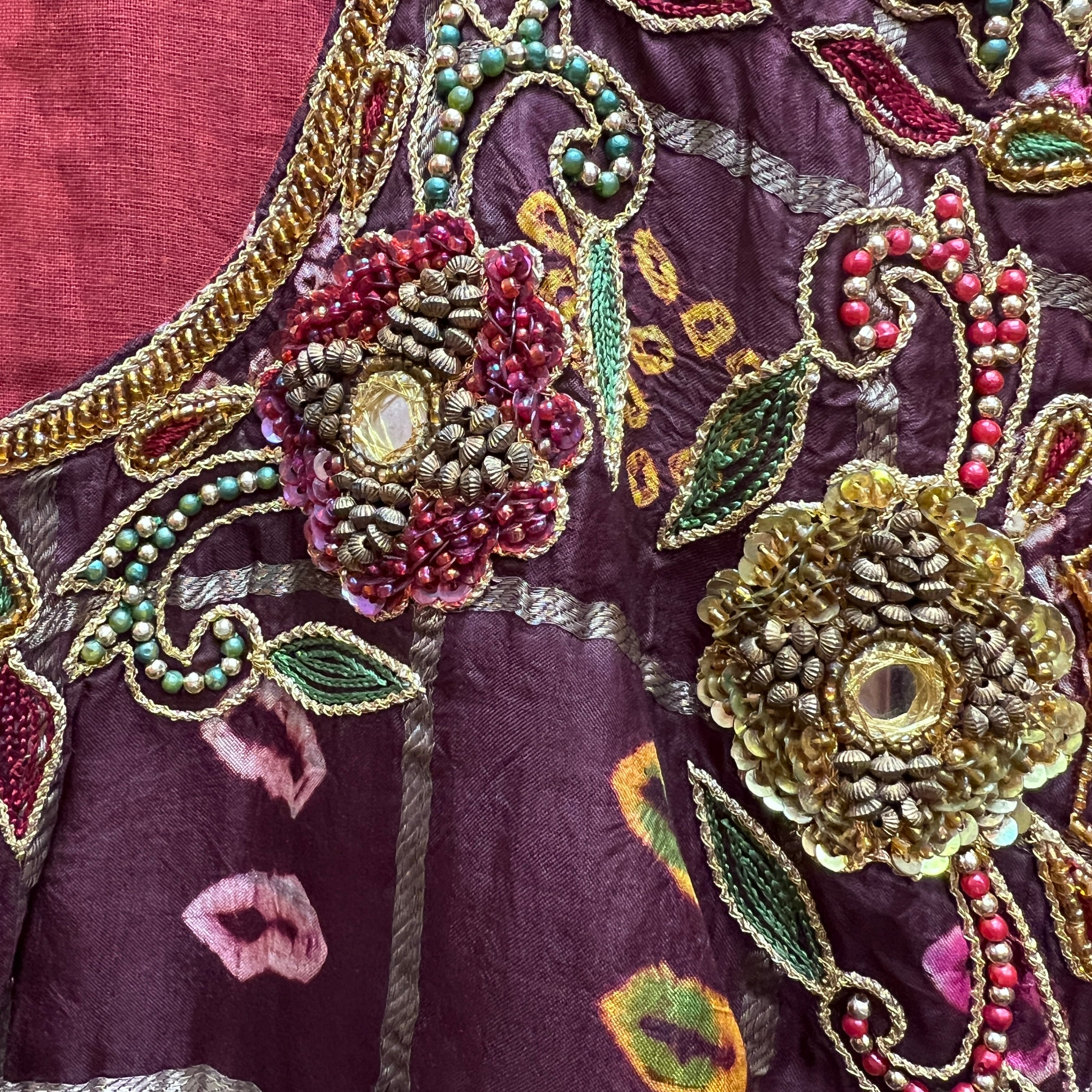 Silk Bandhani Embroidered Slit Front Kurta -Size 34