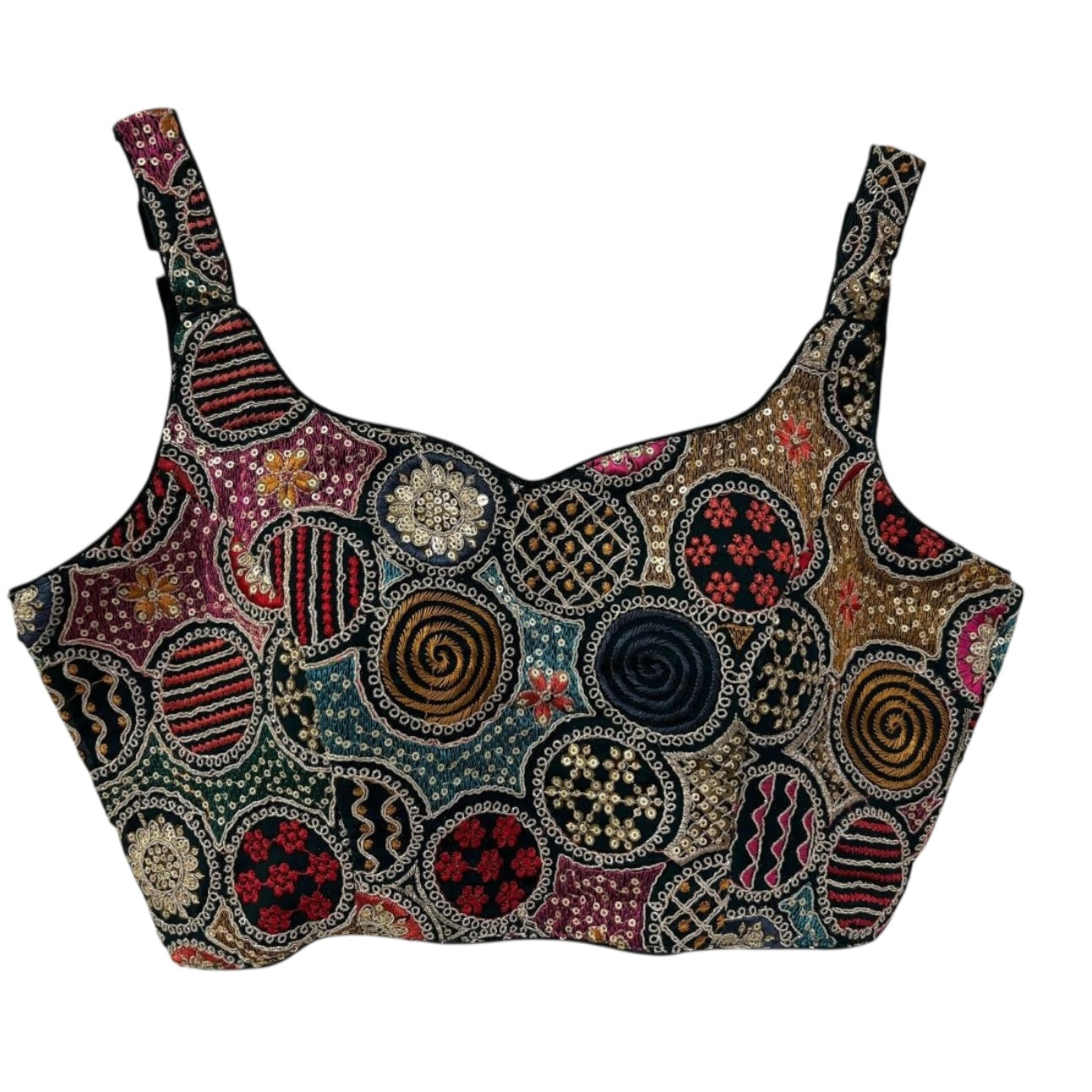 Thin Strap Embroidered Circle Choli Blouse -Colors - Vintage India NYC