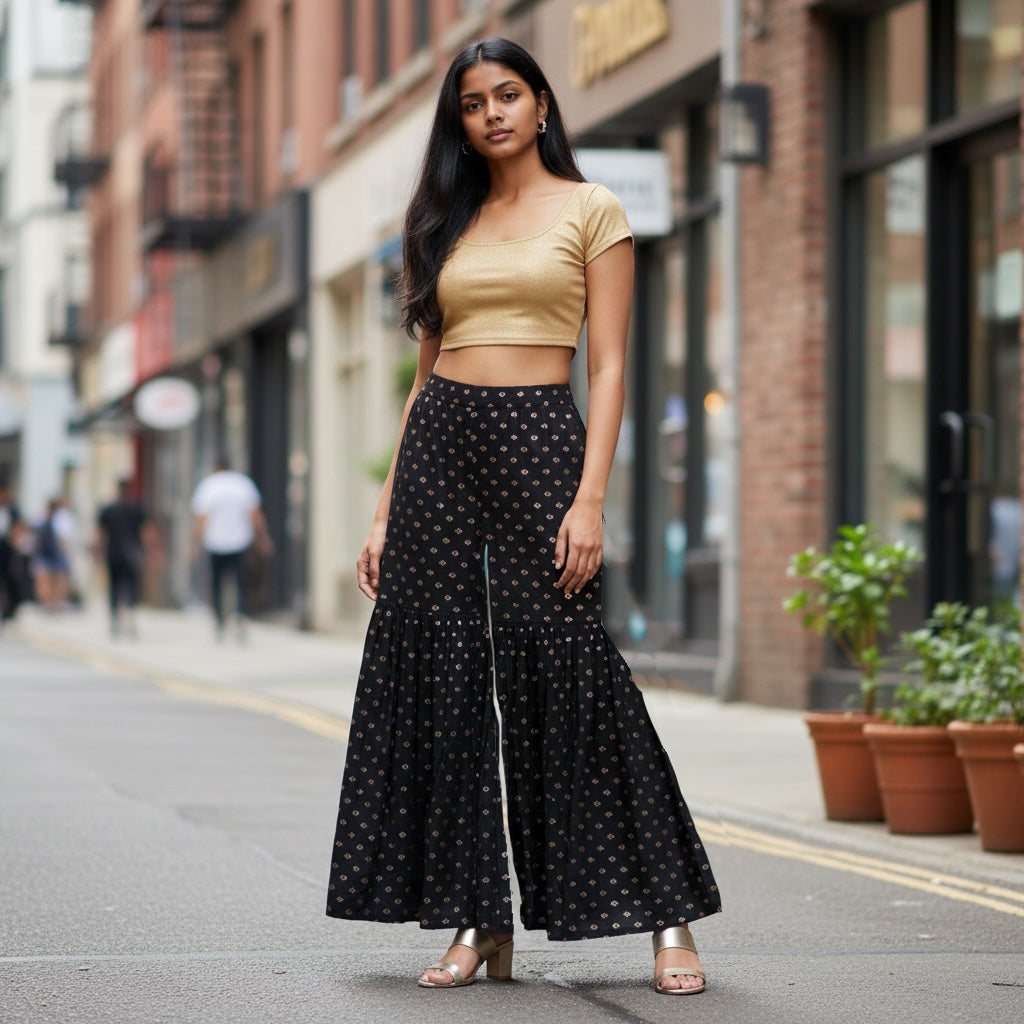 Gold Print Gharara Pants-Colors