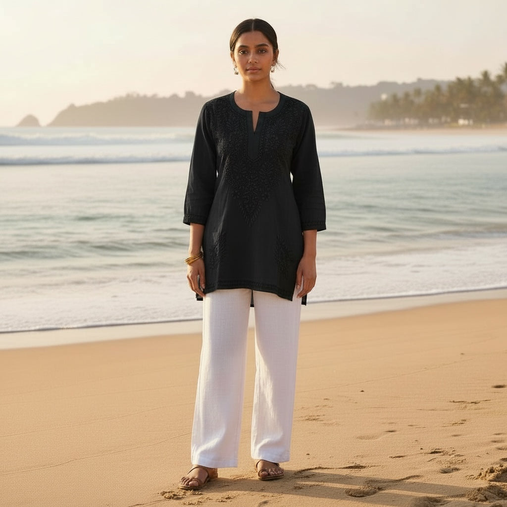 MA Short Embroidered Cotton Kurti-Size 38