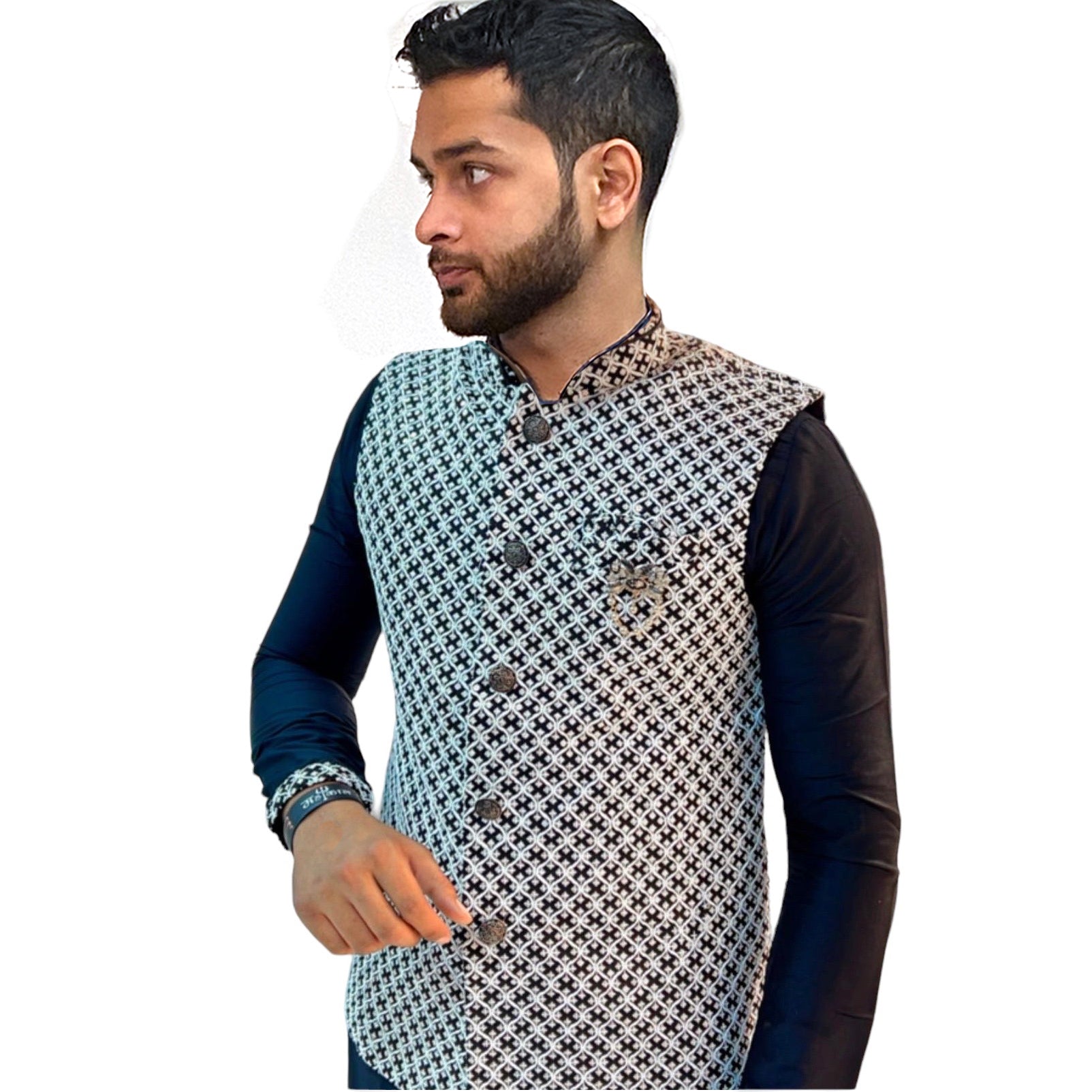 YD Black & White Vest Set - Vintage India NYC