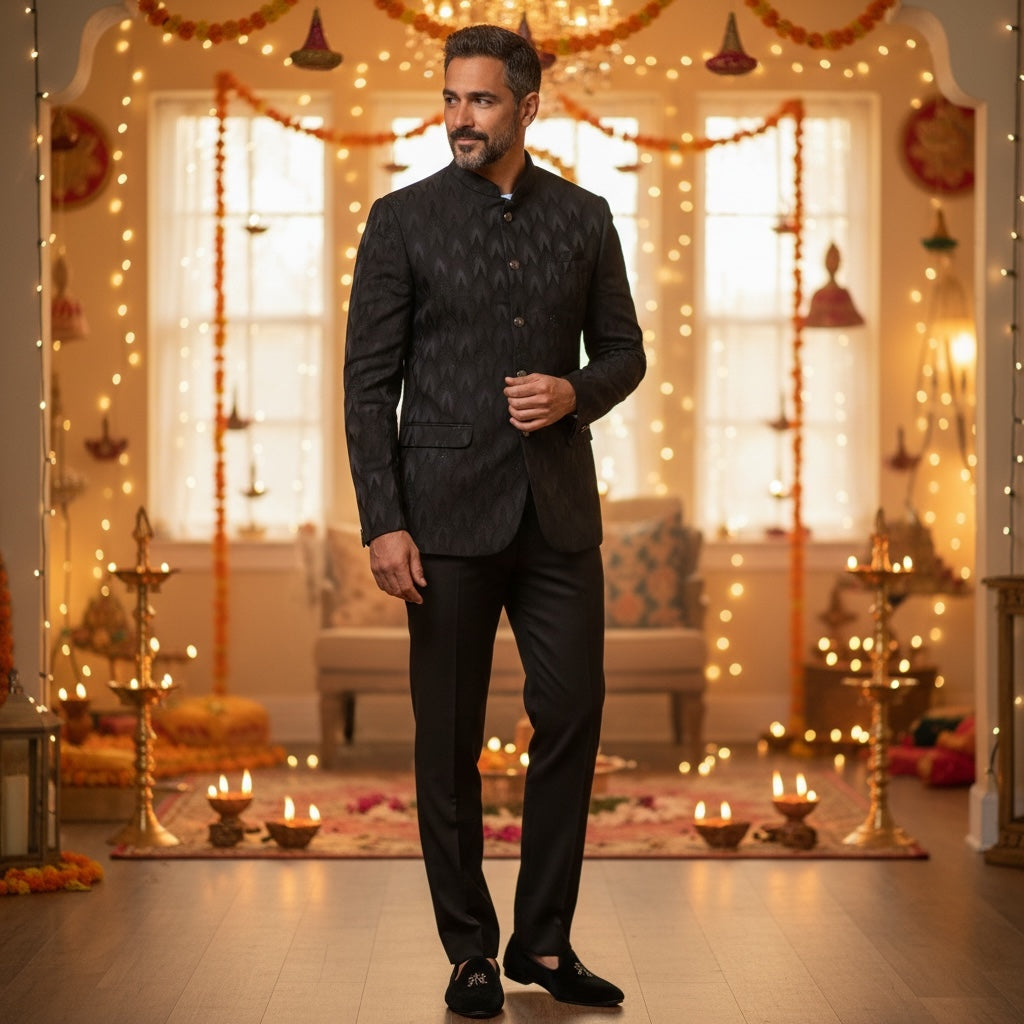 Black Flame Jodhpuri Jacket - Vintage India NYC