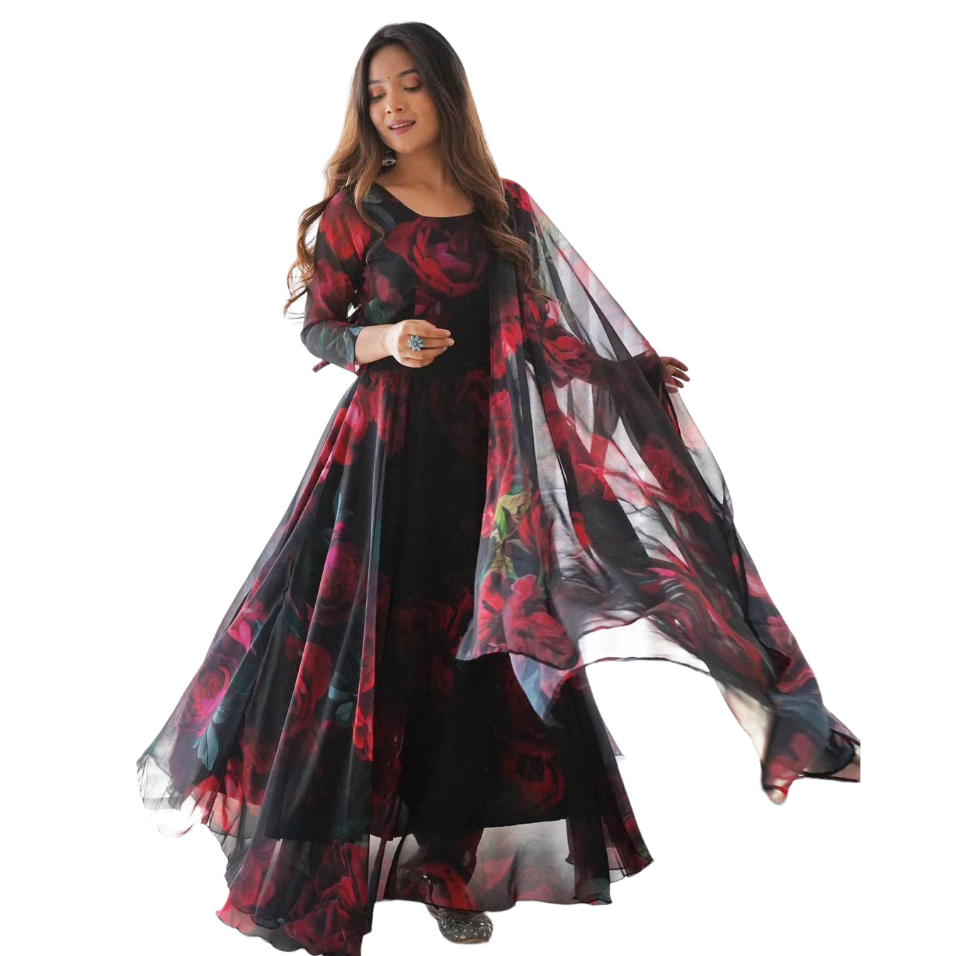 Floral Organza Anarkali Set-4 Colors - Vintage India NYC