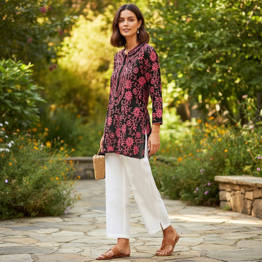 Black Georgette with Pink Embroidered Kurta-Size 32