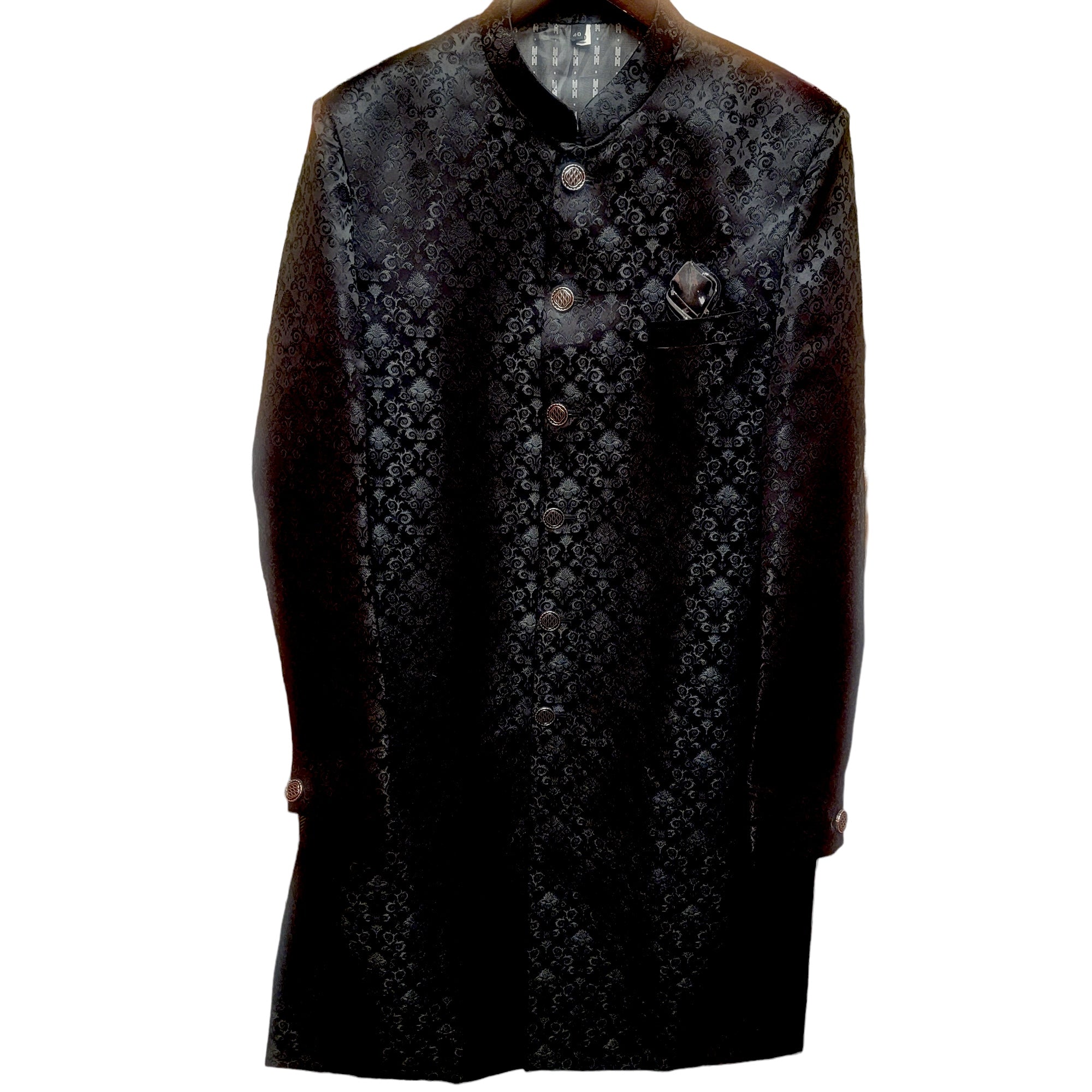 Black Jacquard Sherwani - Vintage India NYC