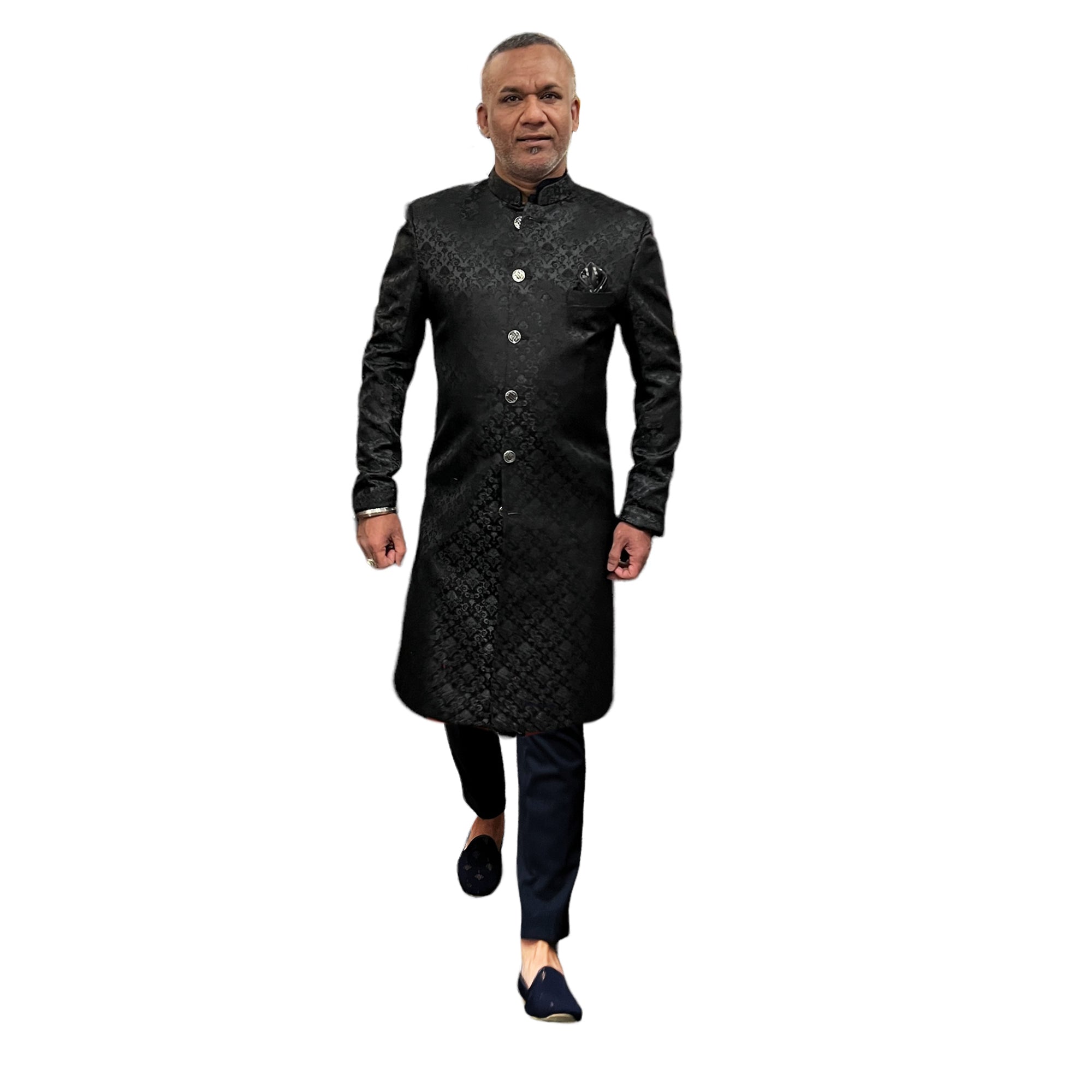 Black Jacquard Sherwani - Vintage India NYC