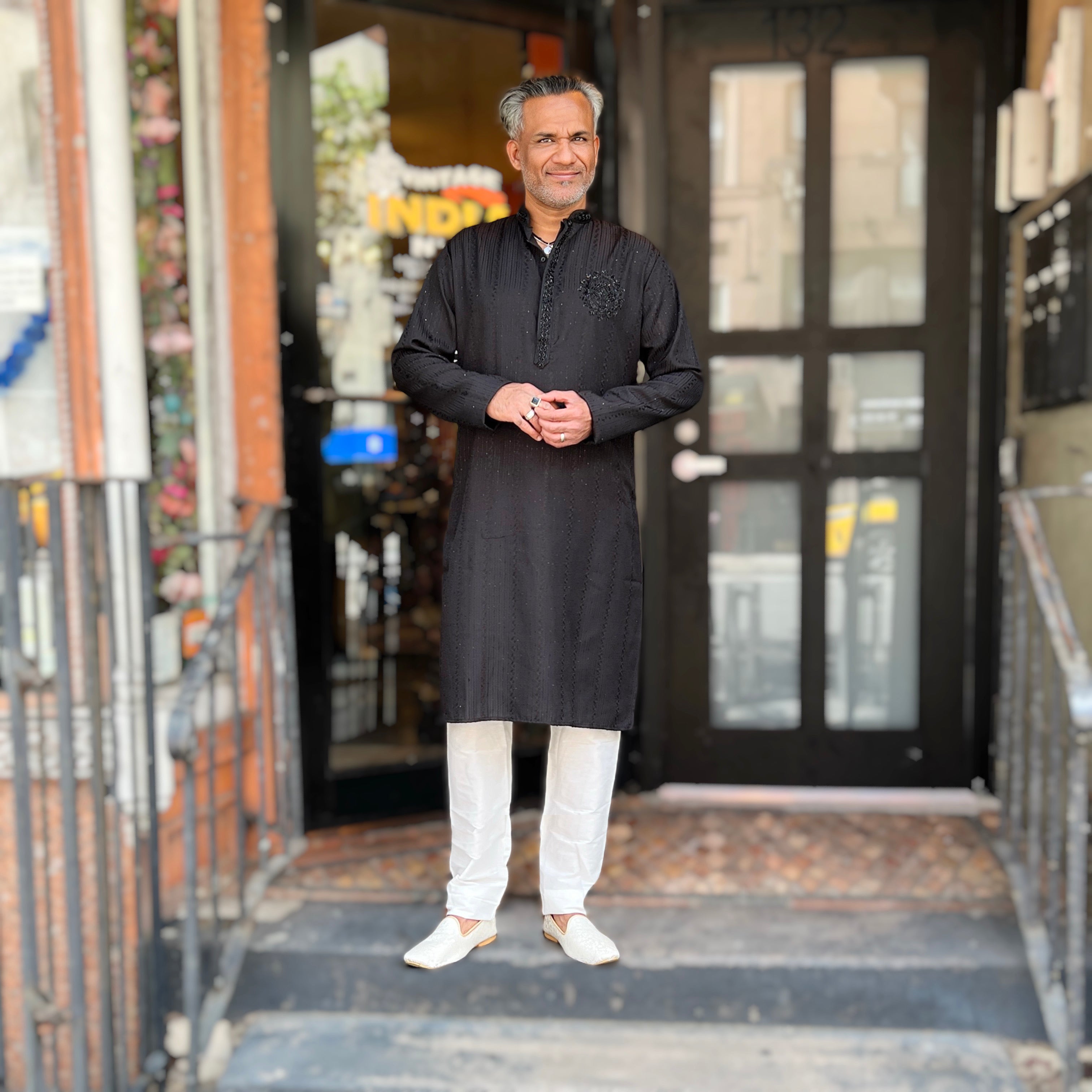 Black Hand Beaded Kurta - Vintage India NYC