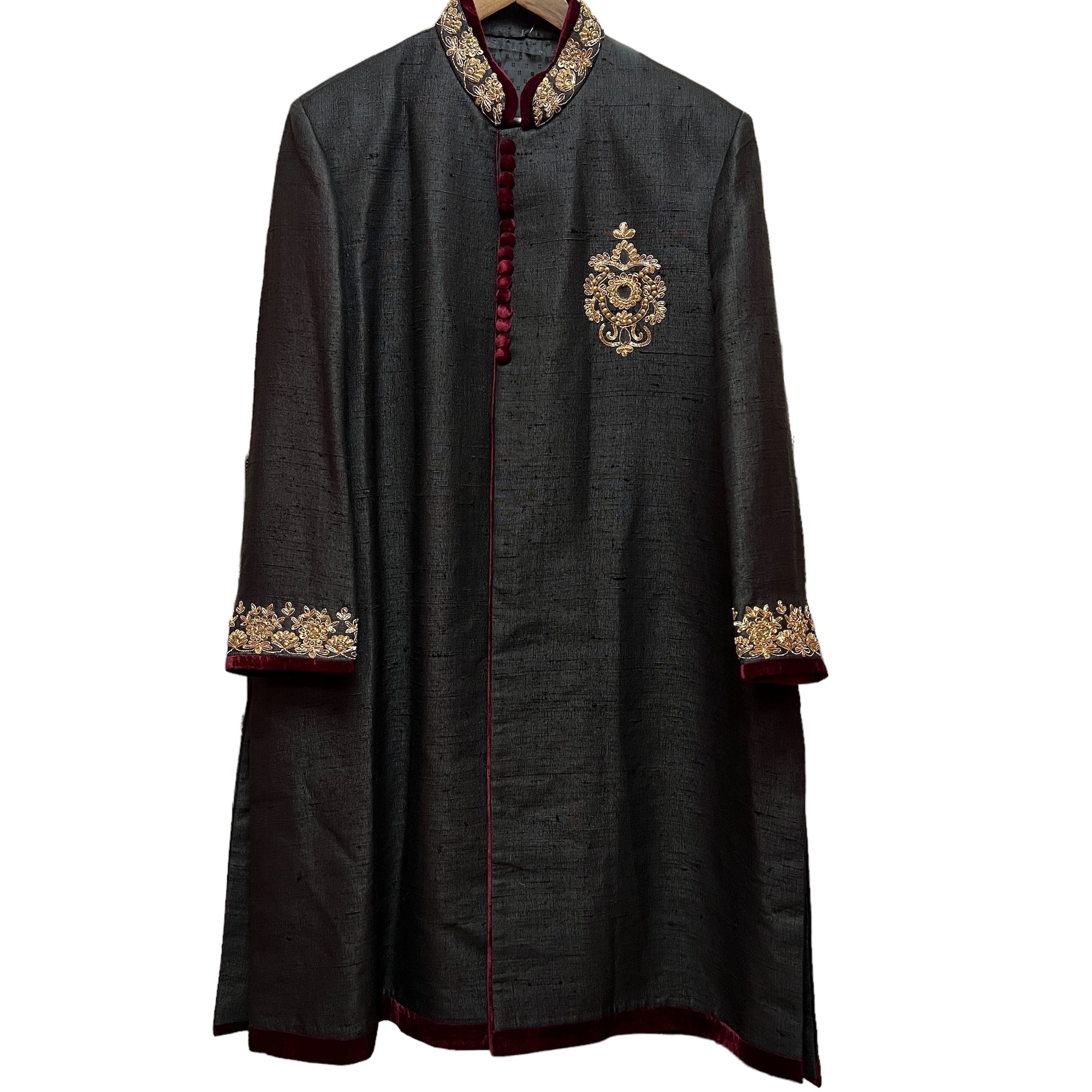 Black Raw Silk Sherwani - Vintage India NYC