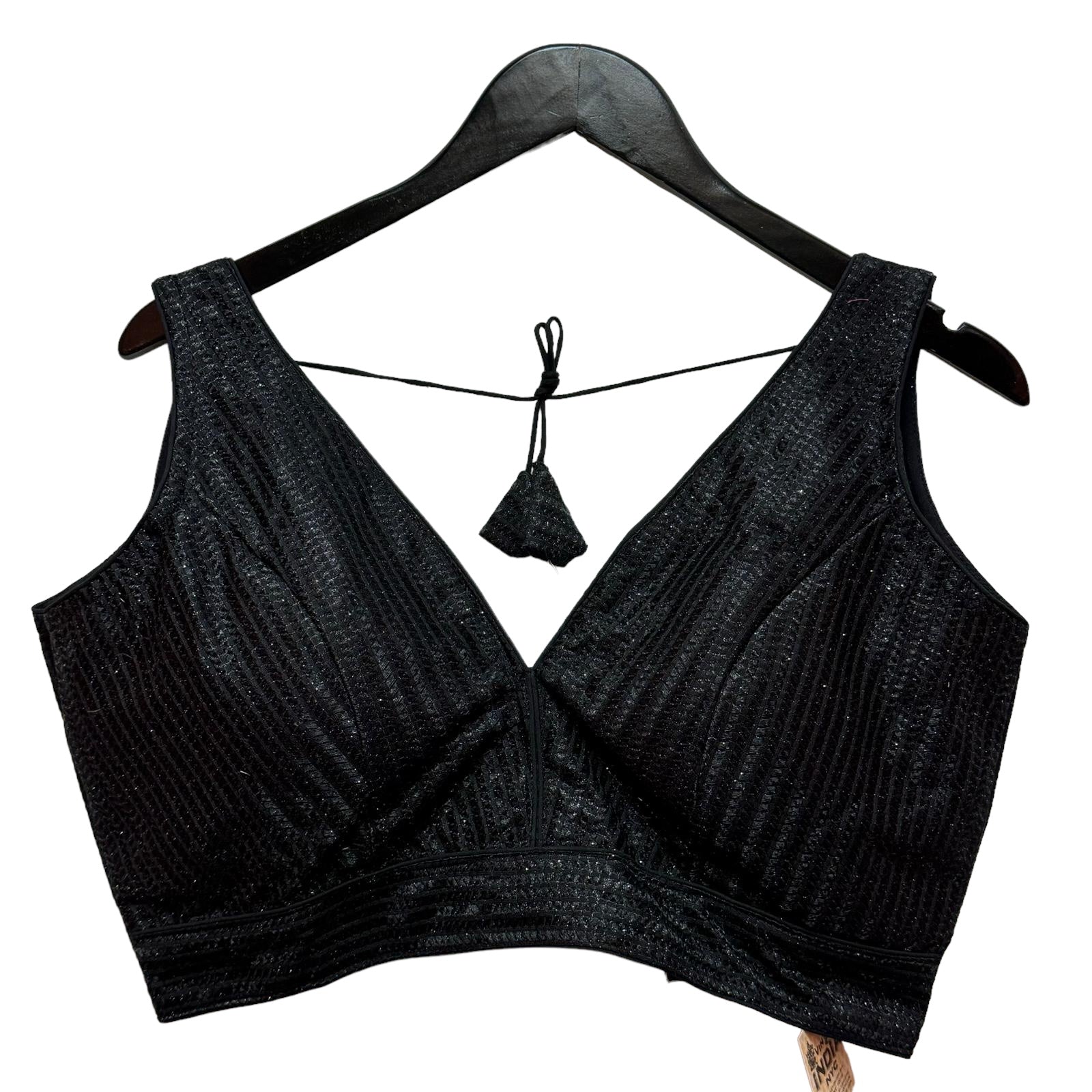 Black Sequin V Neck Choli Blouse-2 Styles - Vintage India NYC