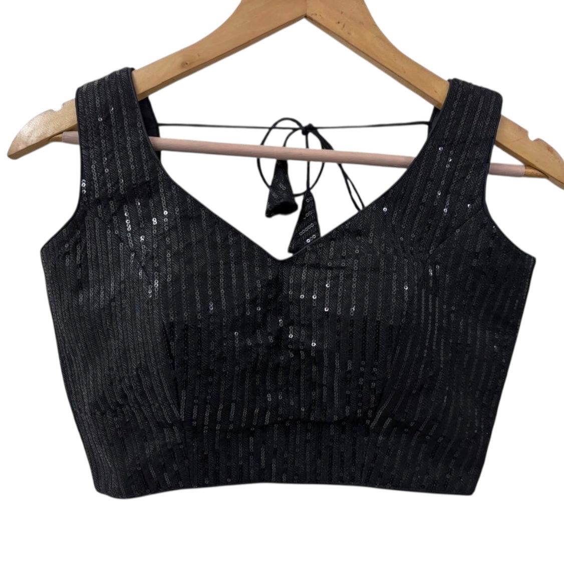 Black Sequin Choli Blouse-S - Vintage India NYC