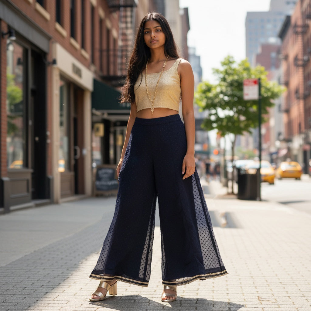 Sheer Dot Wide Leg Pants-Colors