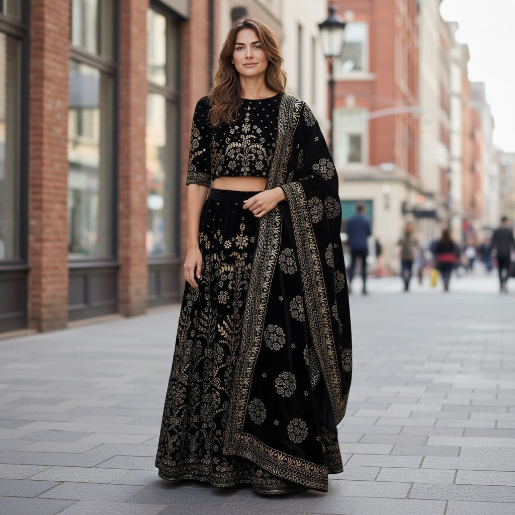 Black Velvet Lehenga Set