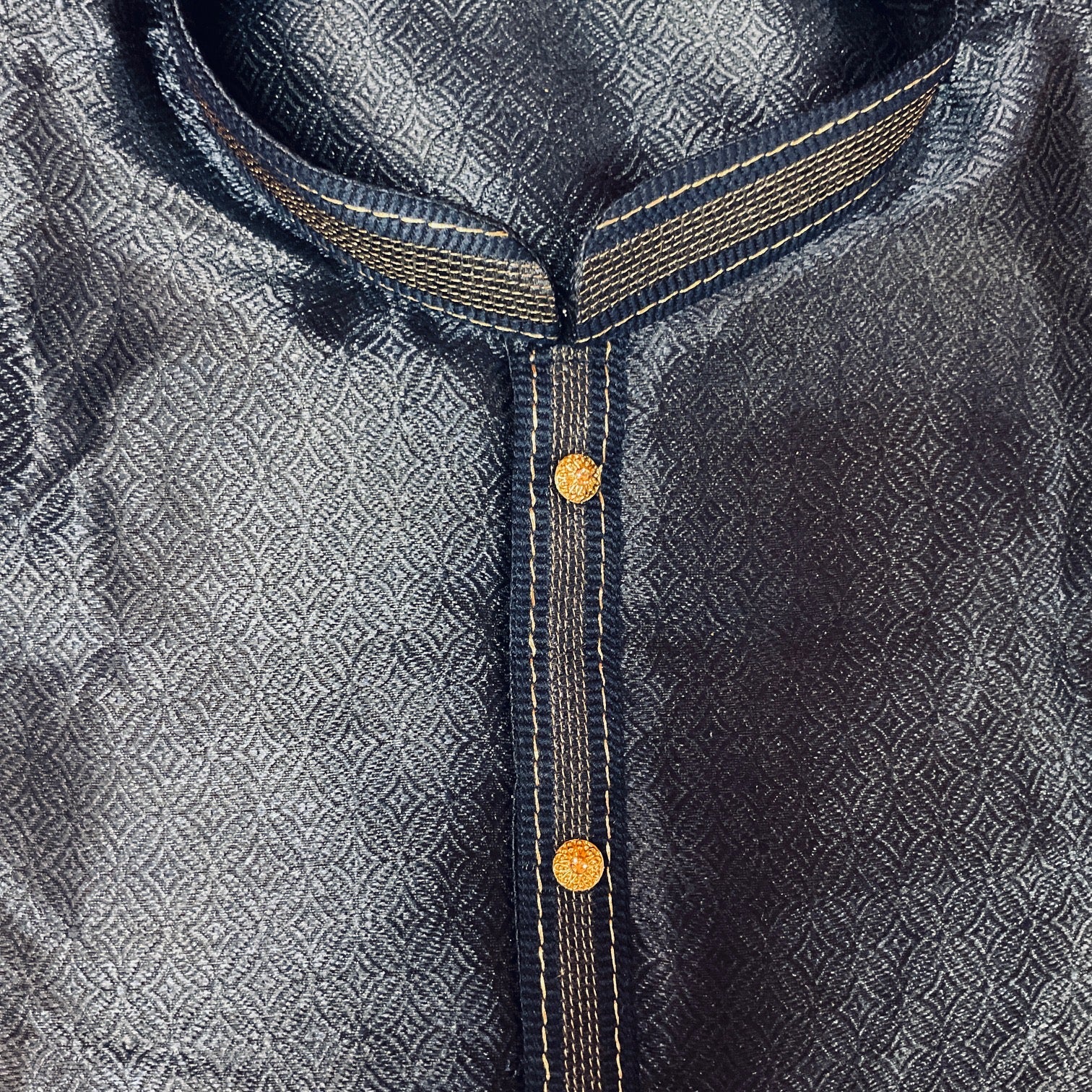 YD Blue Diamond Brocade Kurta - Vintage India NYC