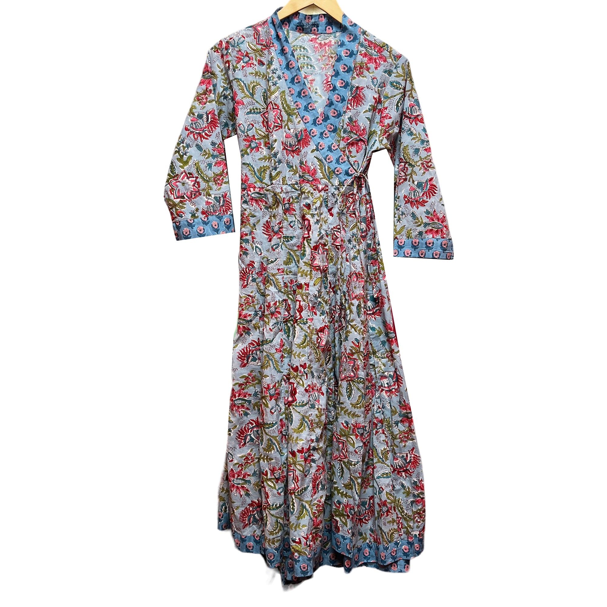 AR Blockprint Angrakha Wrap Dress-4 pattern choices - Vintage India NYC
