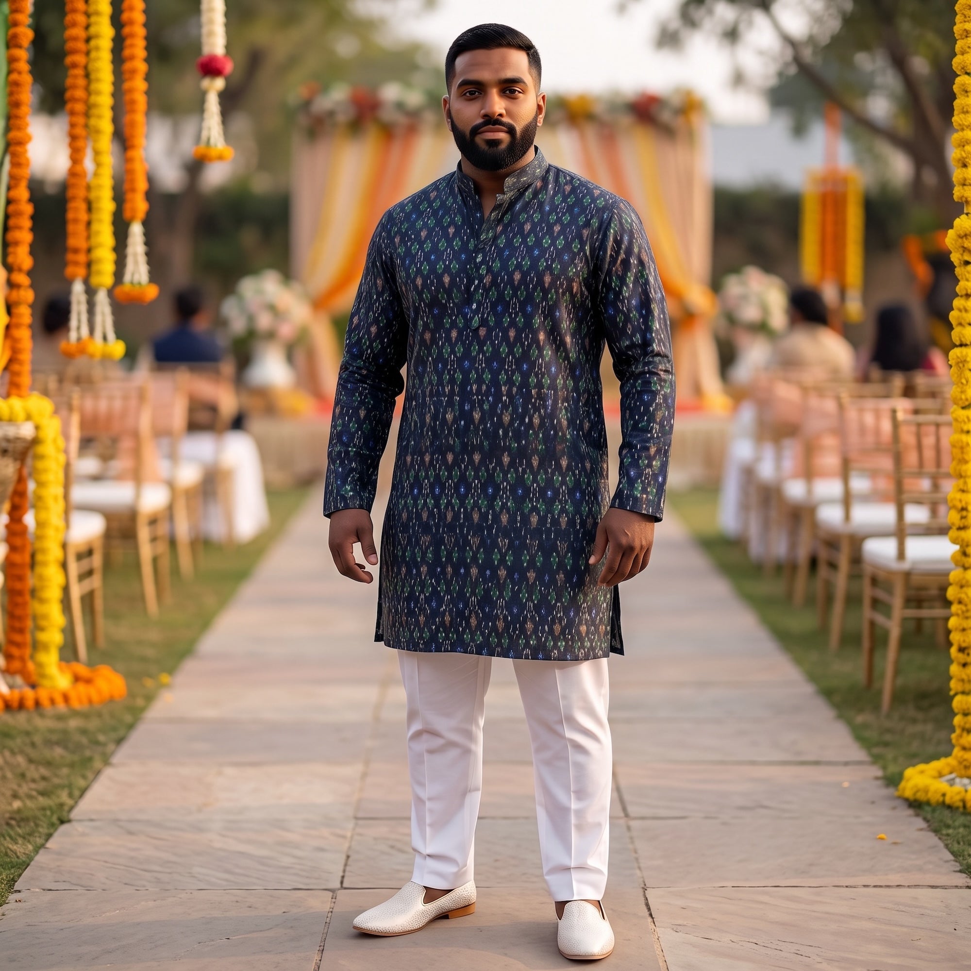 Big & Tall Blue Ikat Kurta