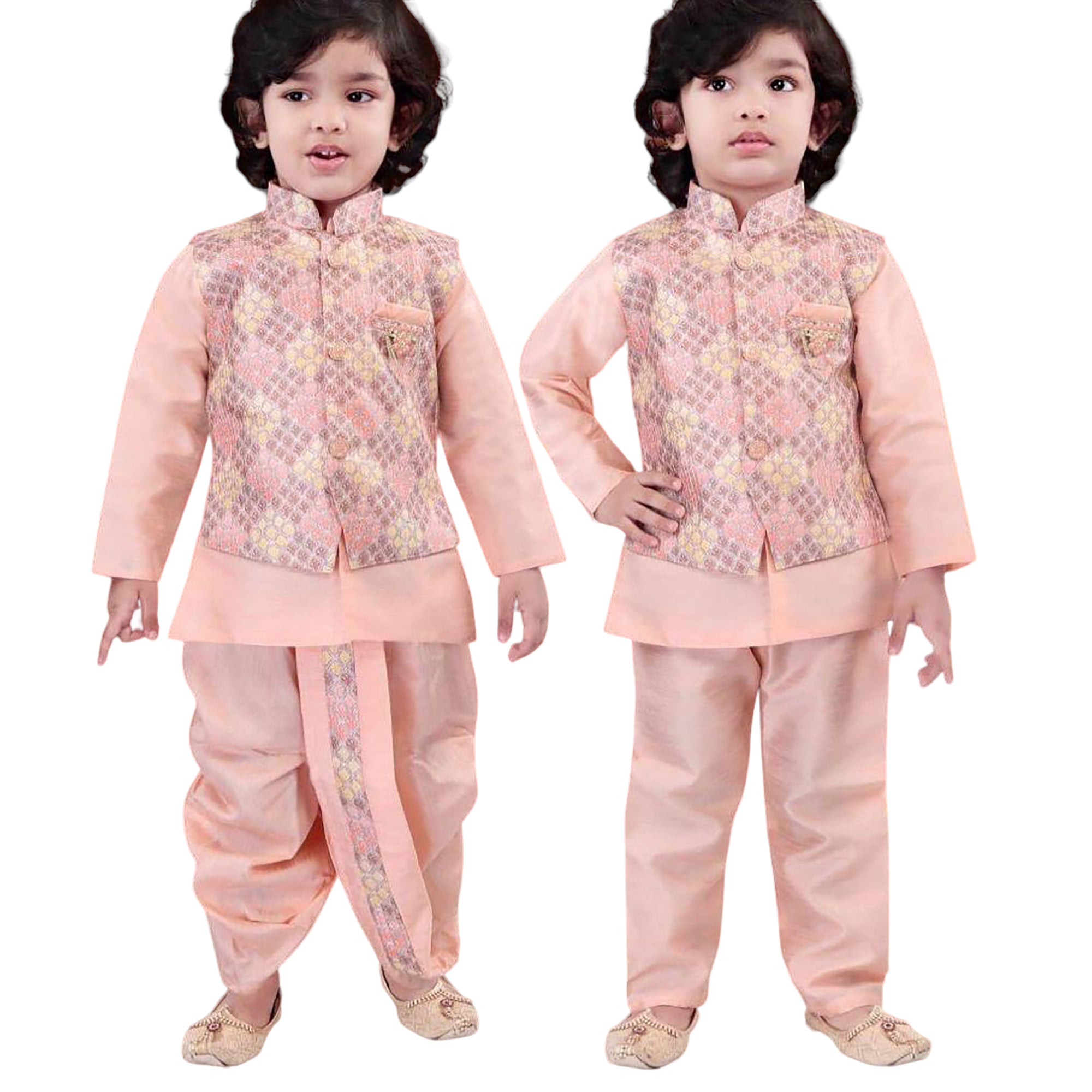 DT Boys Blush Peach Kurta Vest Set - Vintage India NYC