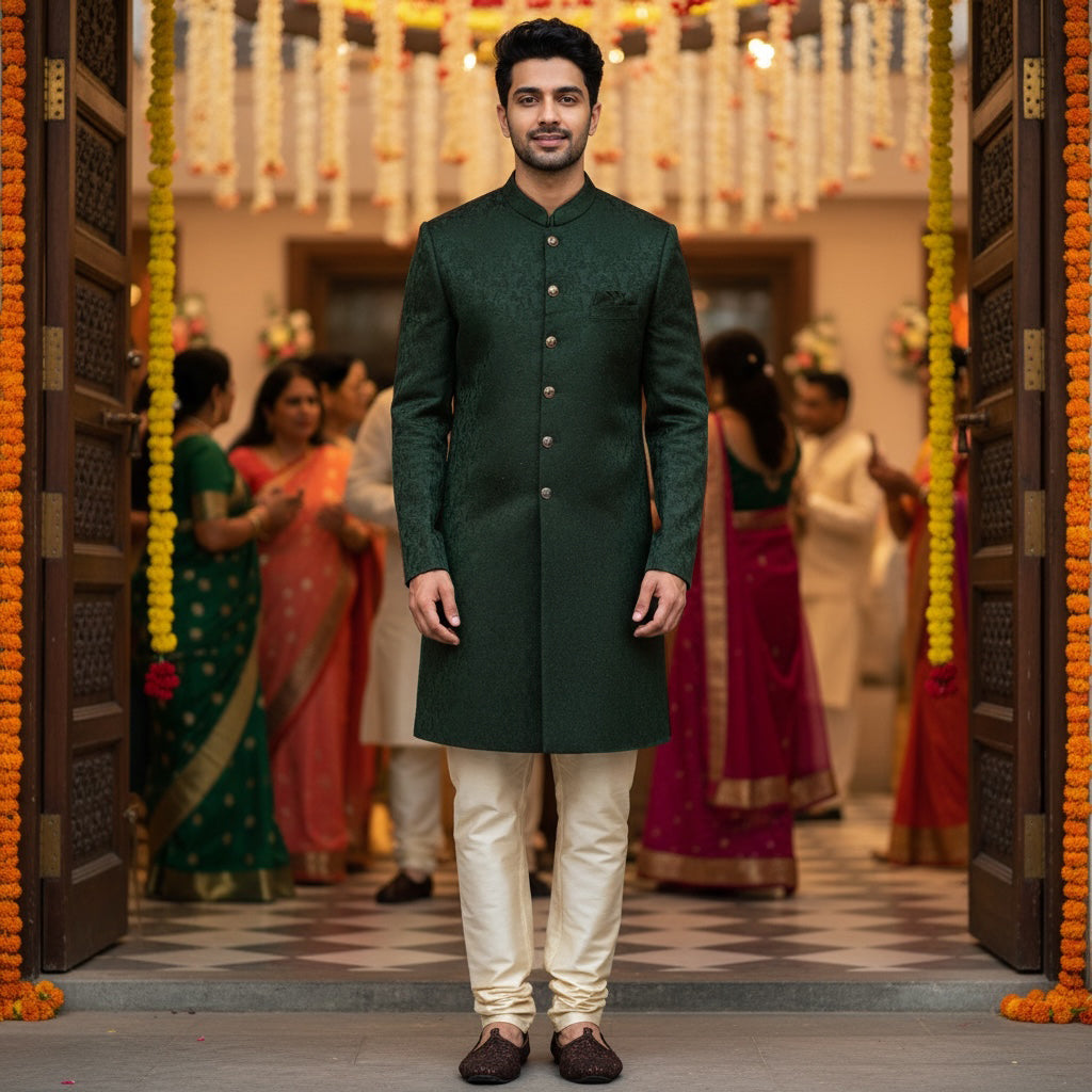 Brushstoke Jacquard Sherwani-Colors - Vintage India NYC