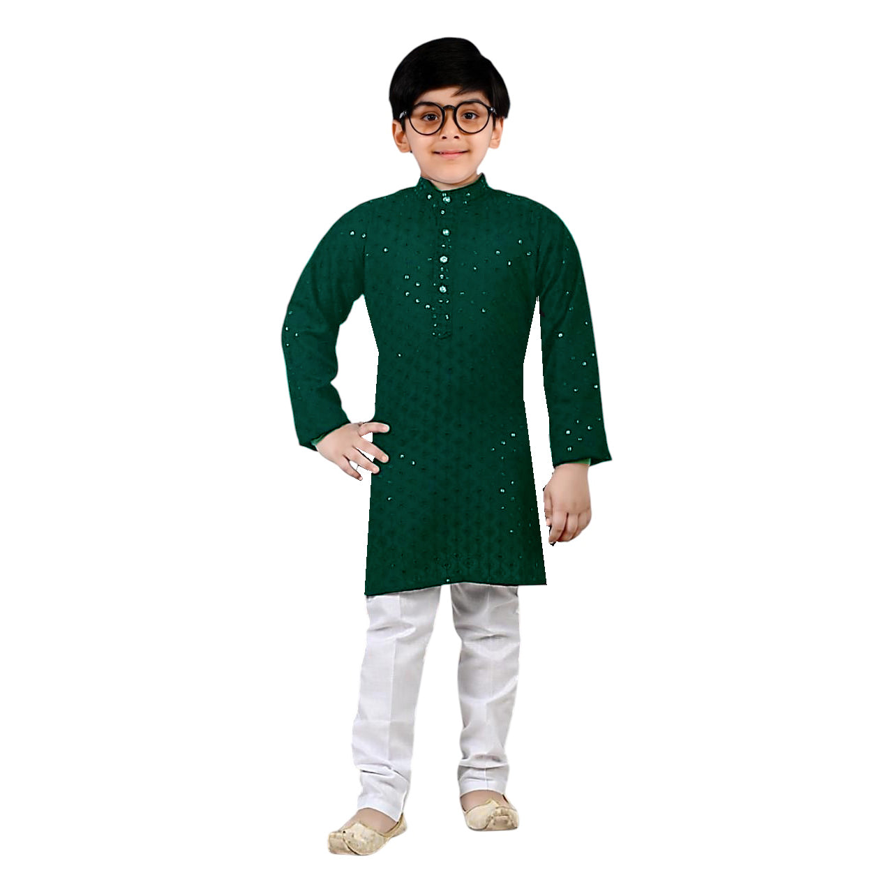 Dark Green Lucknowi Kurta Set