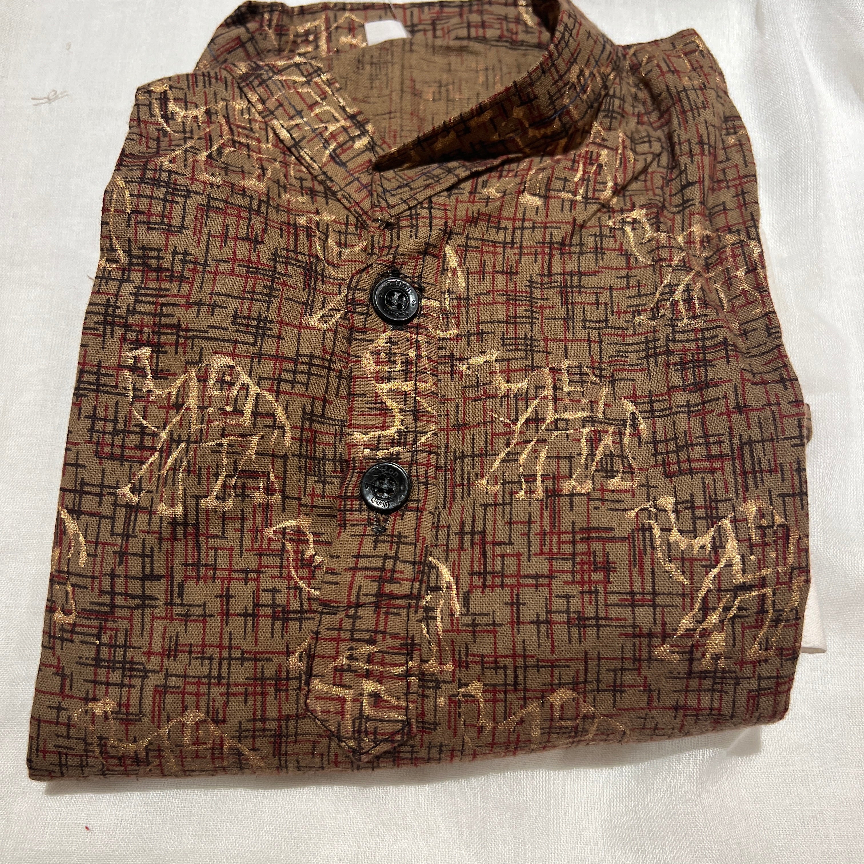 Boys Cotton Kurtas Gold Print-2 year old - Vintage India NYC