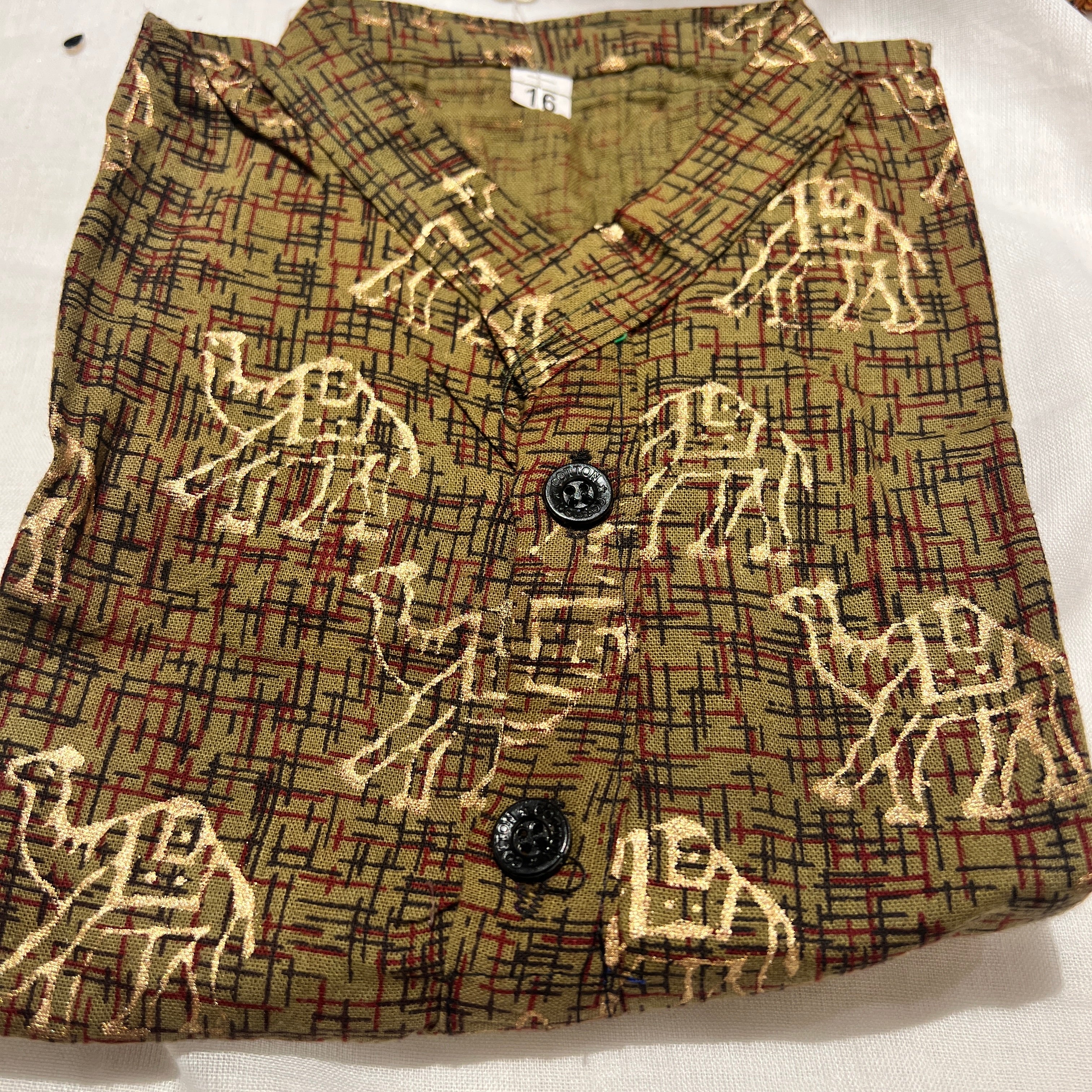 Boys Cotton Kurtas Gold Print-2 year old - Vintage India NYC