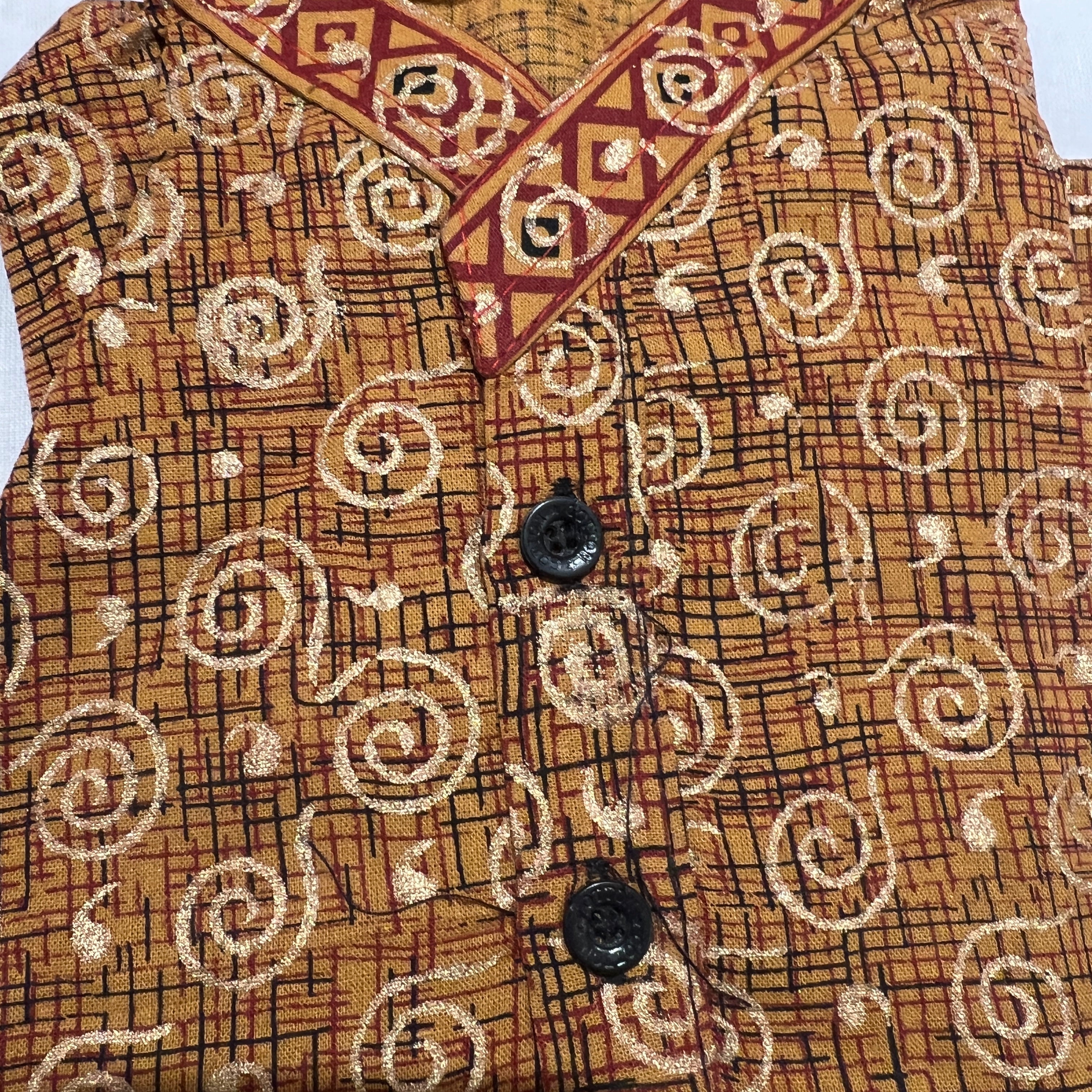 Boys Cotton Kurtas Gold Print-2 year old - Vintage India NYC