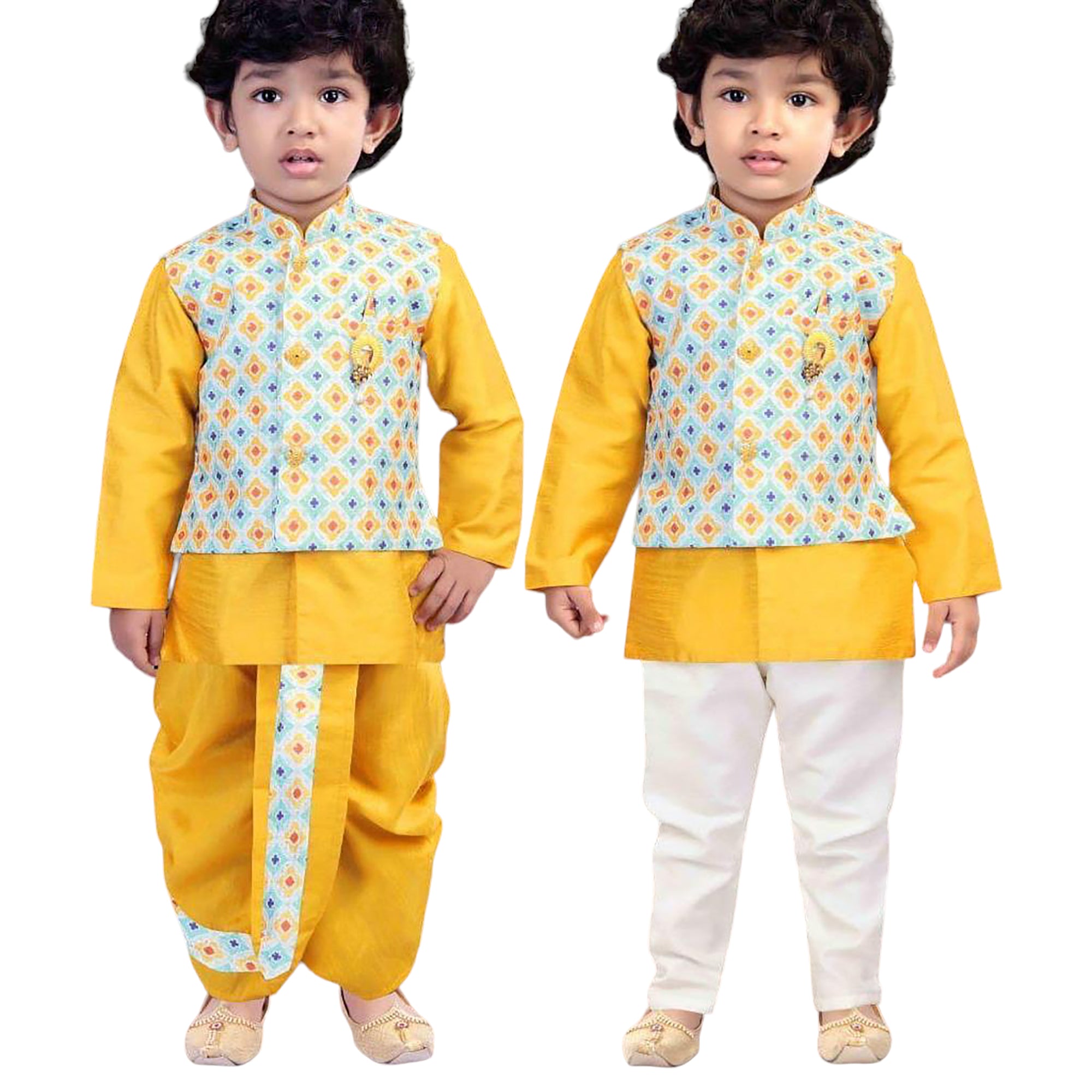 DT Boys Yellow Kurta Vest Set - Vintage India NYC