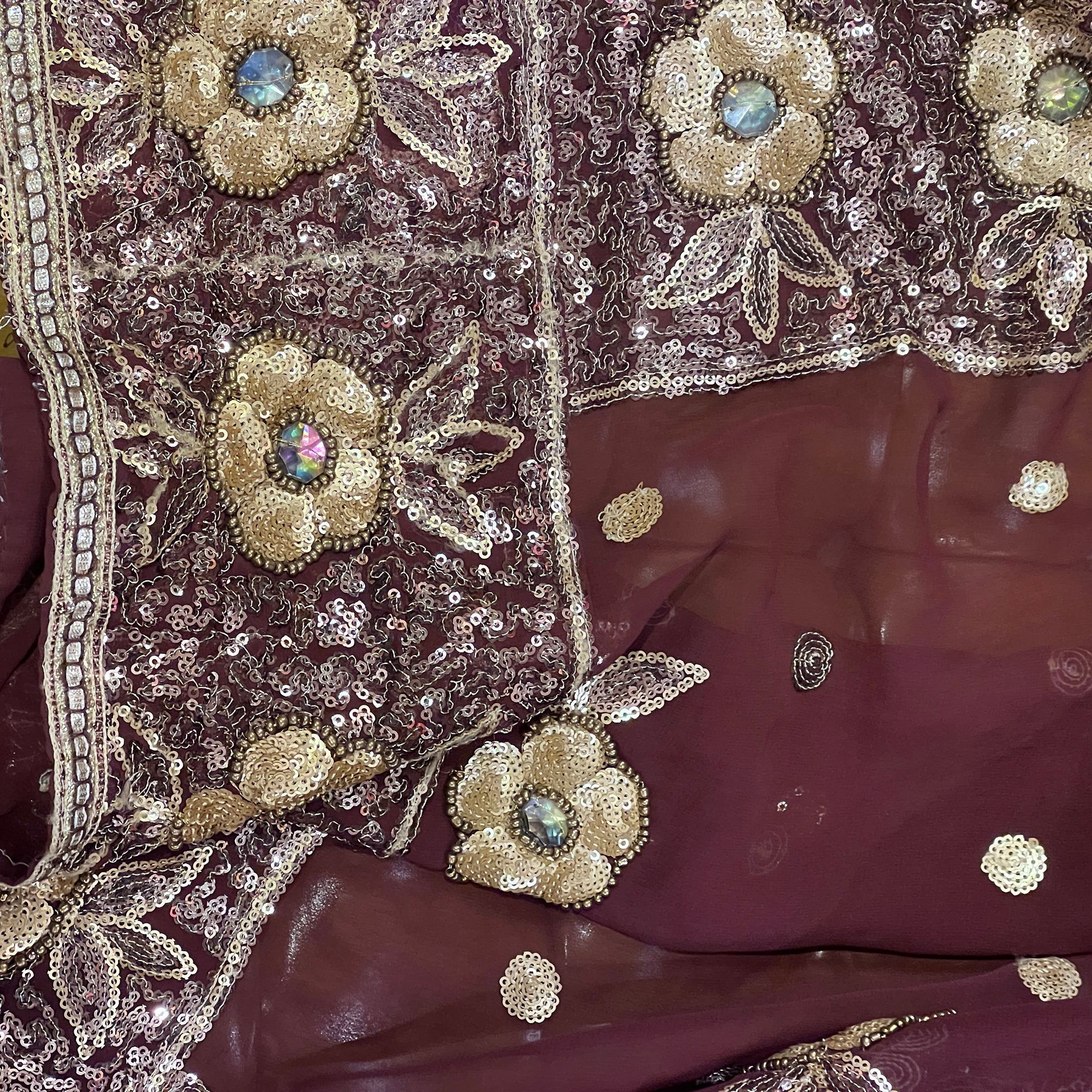 Brown Sequin Embroidered Dupatta - Vintage India NYC
