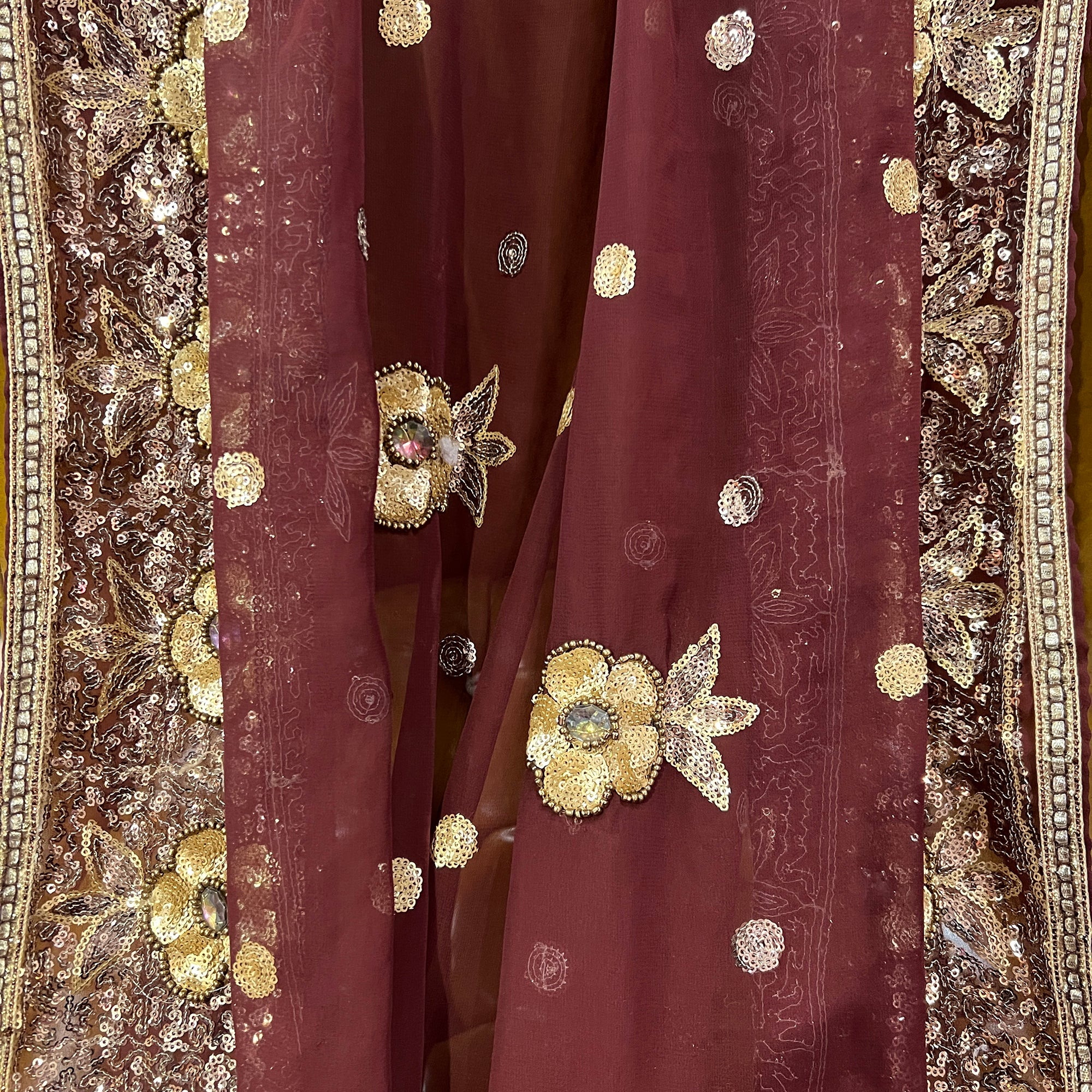Brown Sequin Embroidered Dupatta - Vintage India NYC