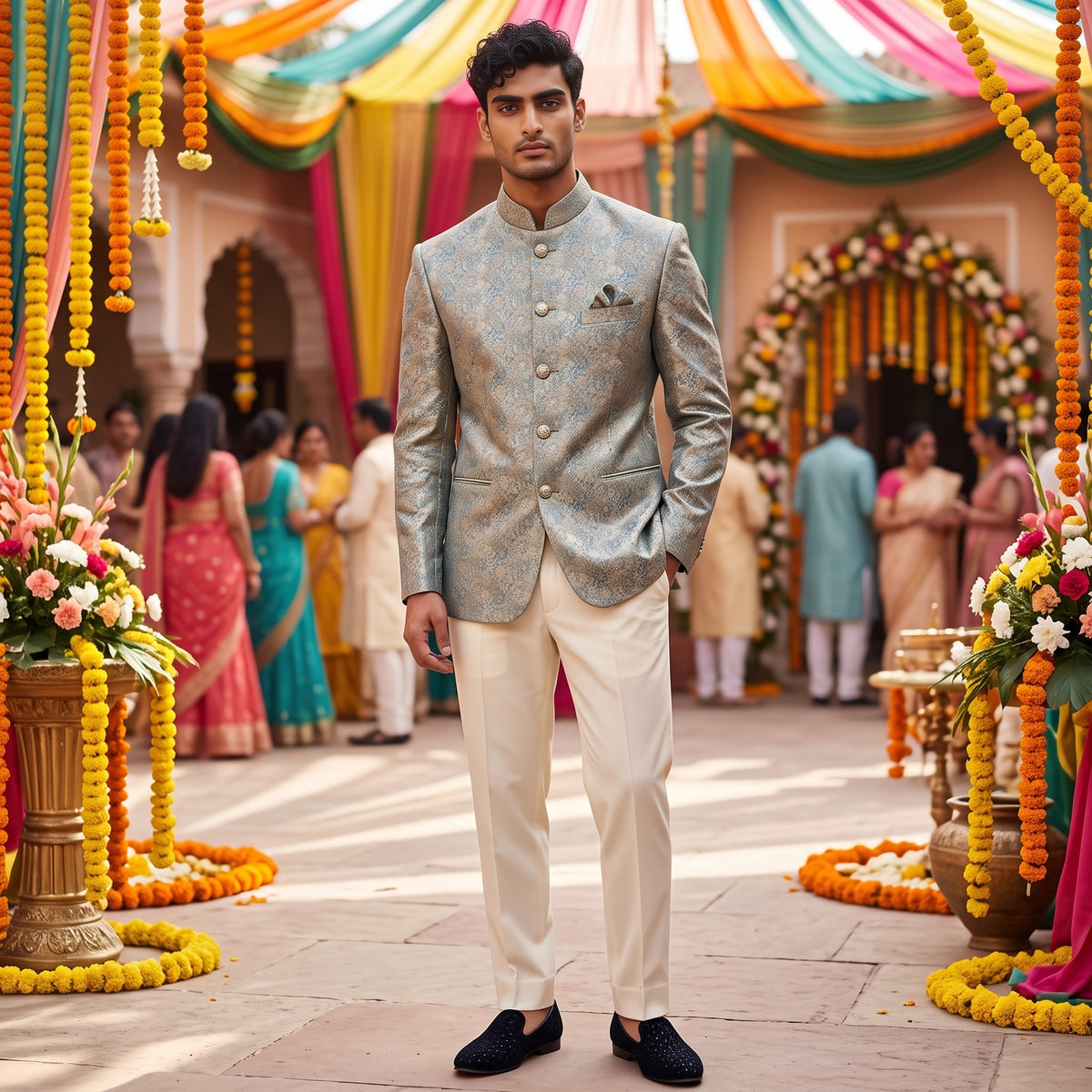Celadon Botanical Jodhpuri Jacket