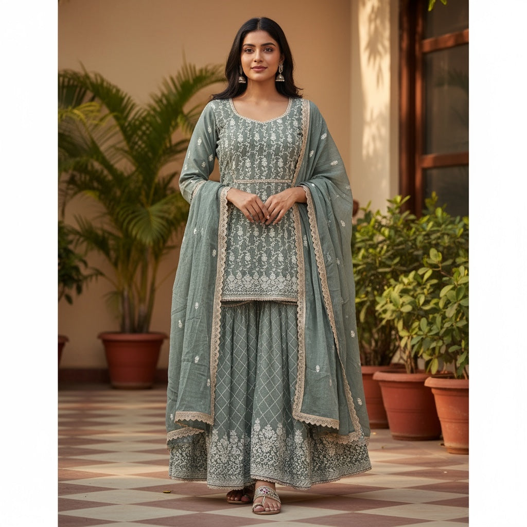 Crepe Gharara Set w/ Sequins-3 Colors