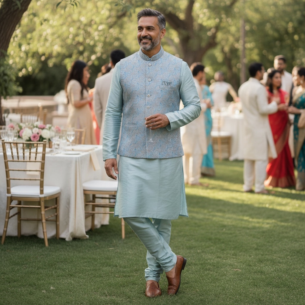 Celadon Peacock Jacquard Vest - Vintage India NYC