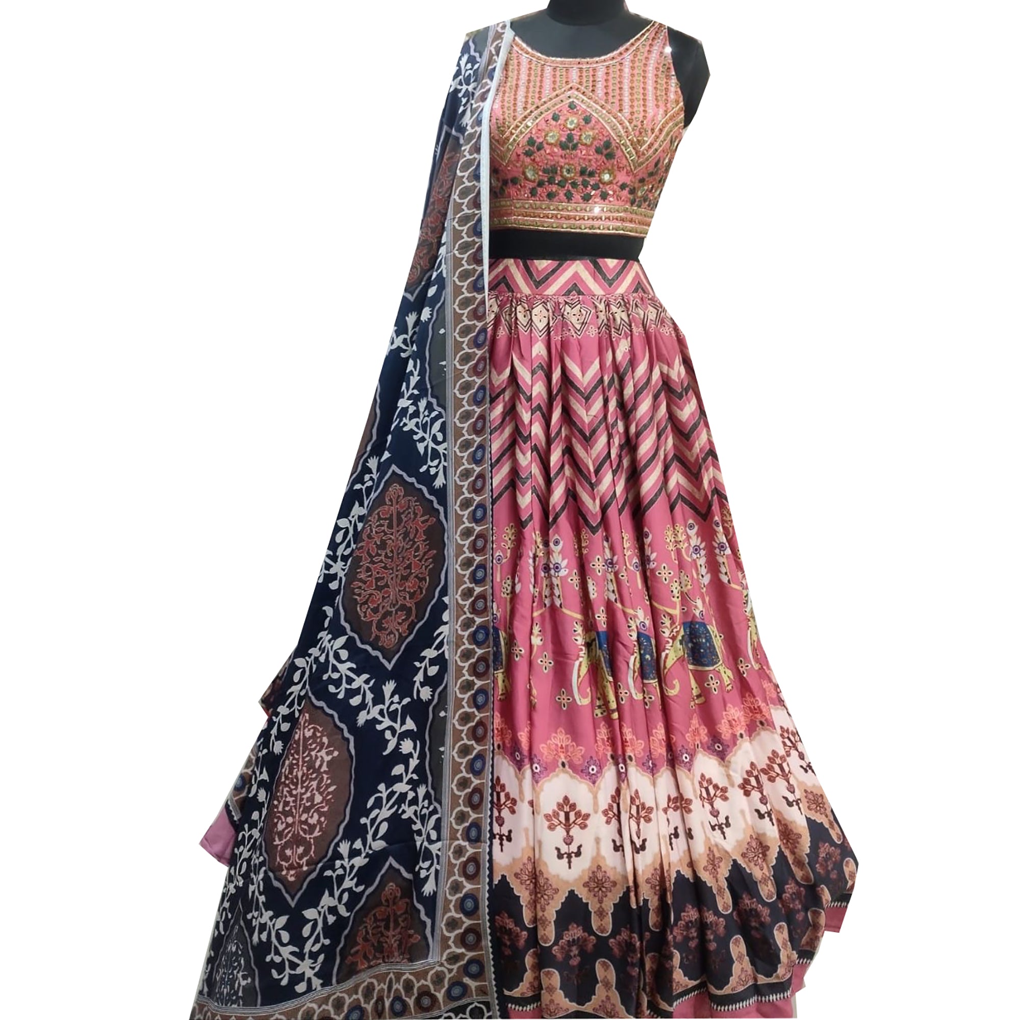 DT Dusty Coral Print Lehenga Set - Vintage India NYC