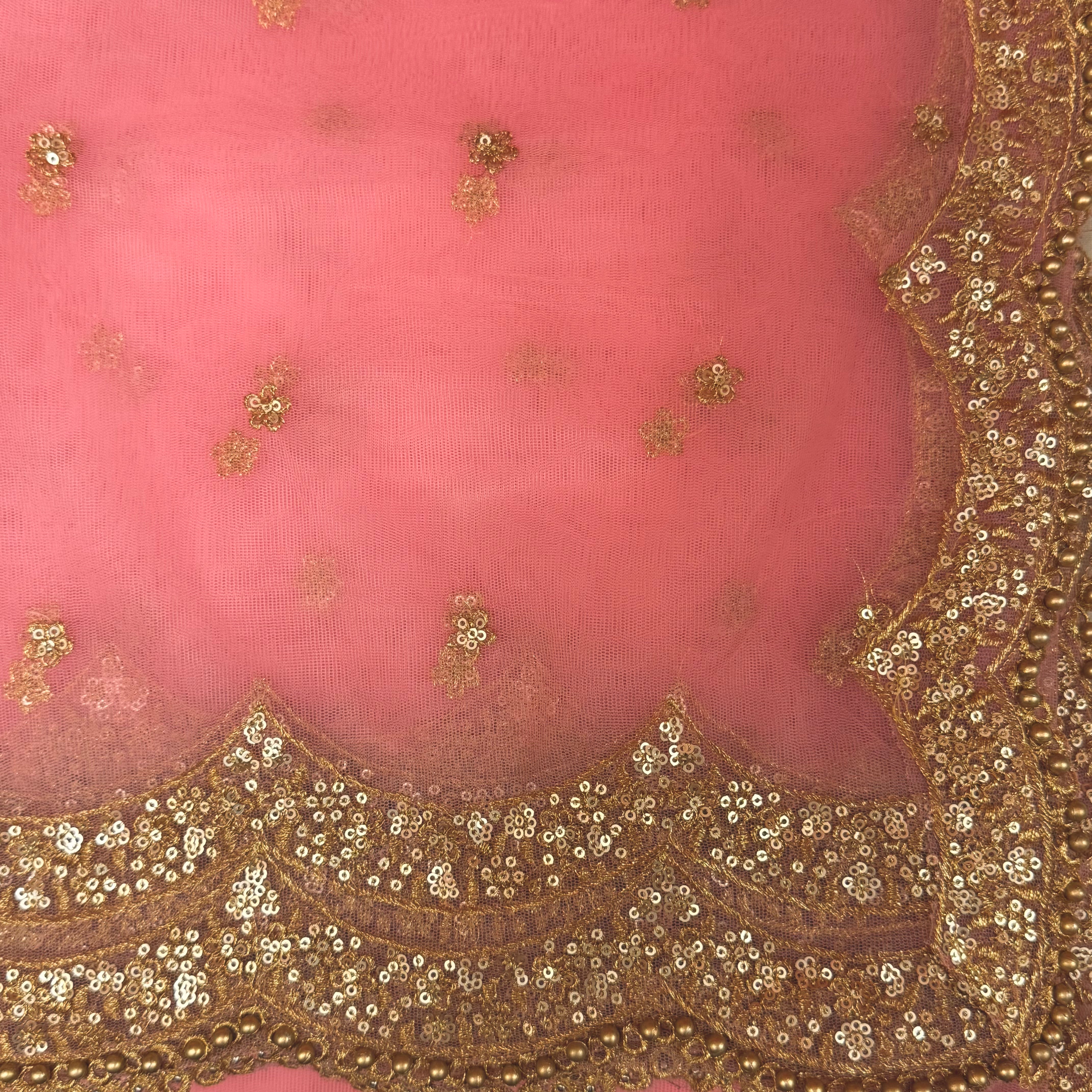 DT Gold Scallop Embroidered Dupatta - Vintage India NYC