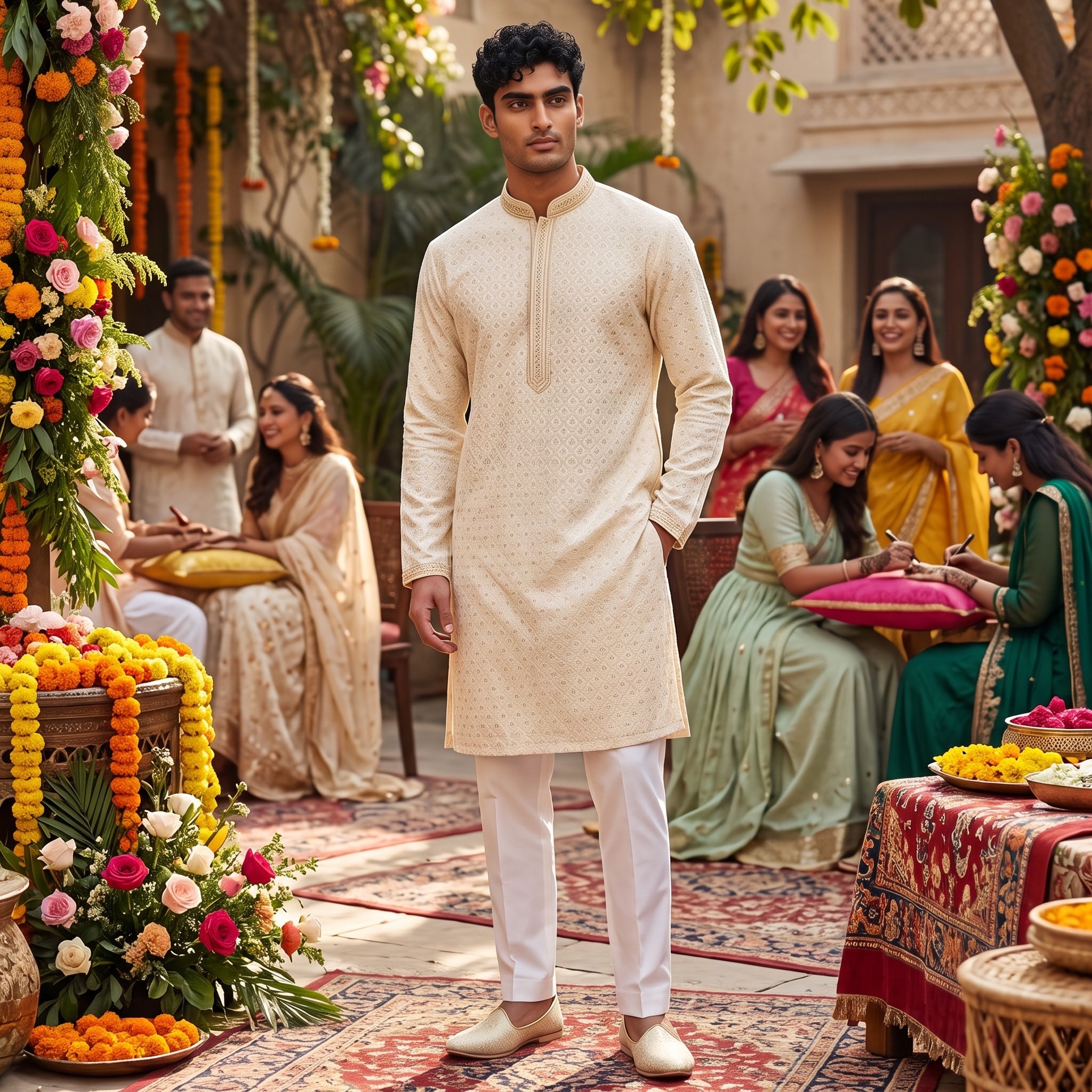 Tile Motif Jacquard Kurta-Colors